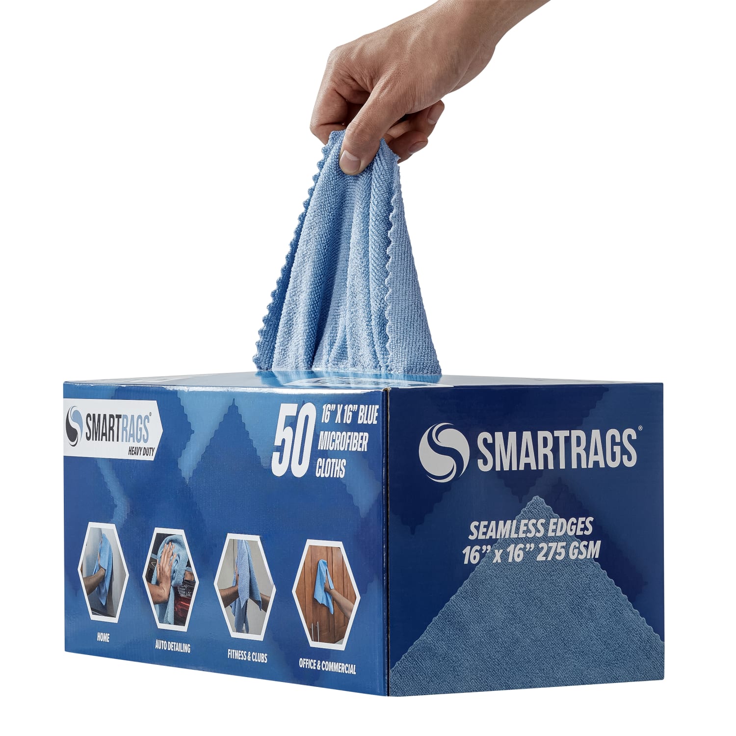 Hospeco SmartRags Disposable Microfiber Towels, 45 Gram, 275 GSM, 16in x 16in, Blue, 50 Towels Per Box, Case Of 8 Boxes - Image 4
