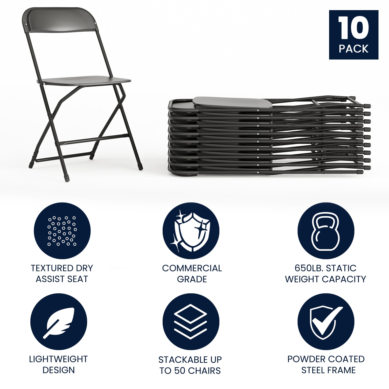 Flash Furniture Hercules Premium Folding Chairs Set Of 10 Folding Chairs Black PopularChairscom