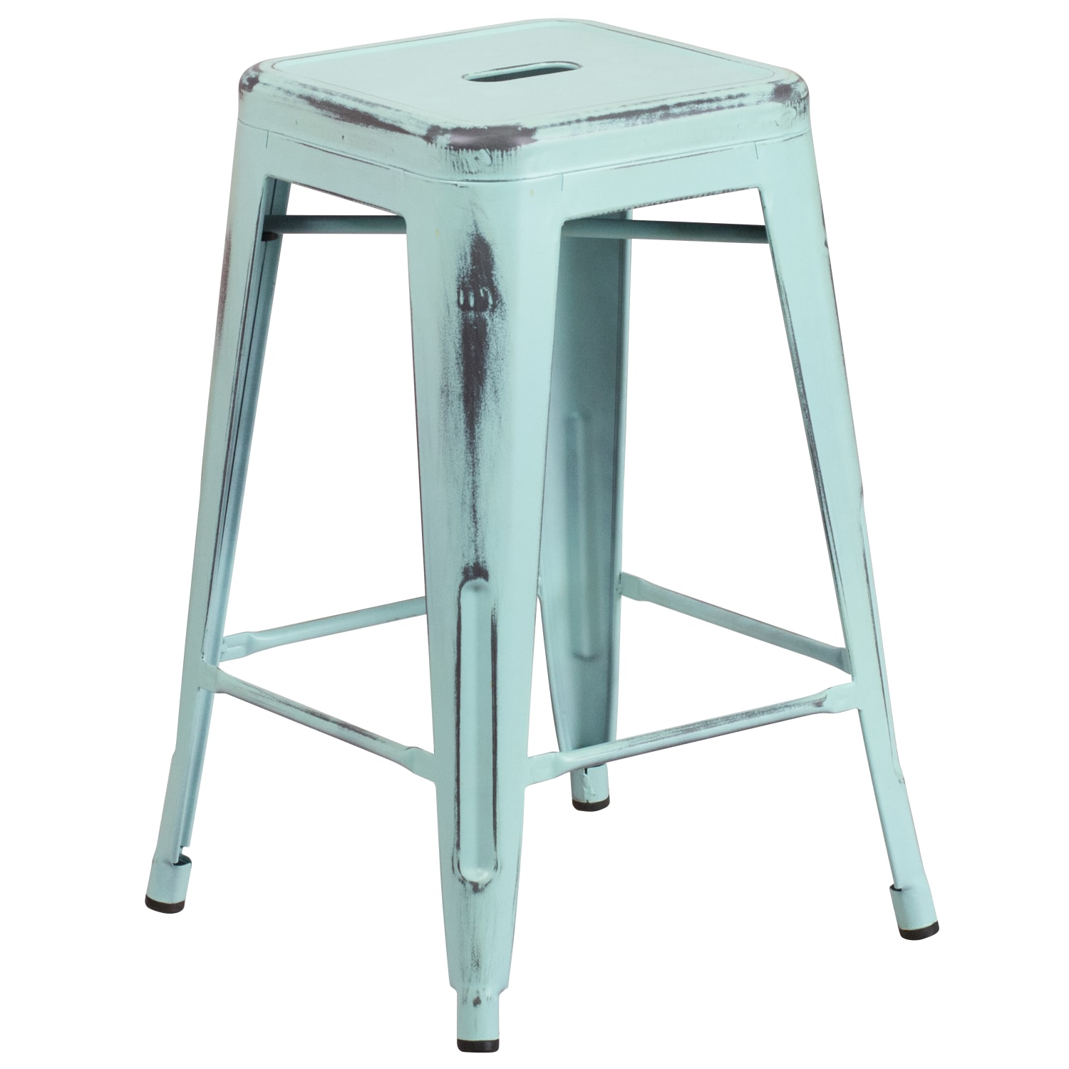 Flash Furniture Commercial-Grade Distressed Metal Counter Stool, Teal - Image 3