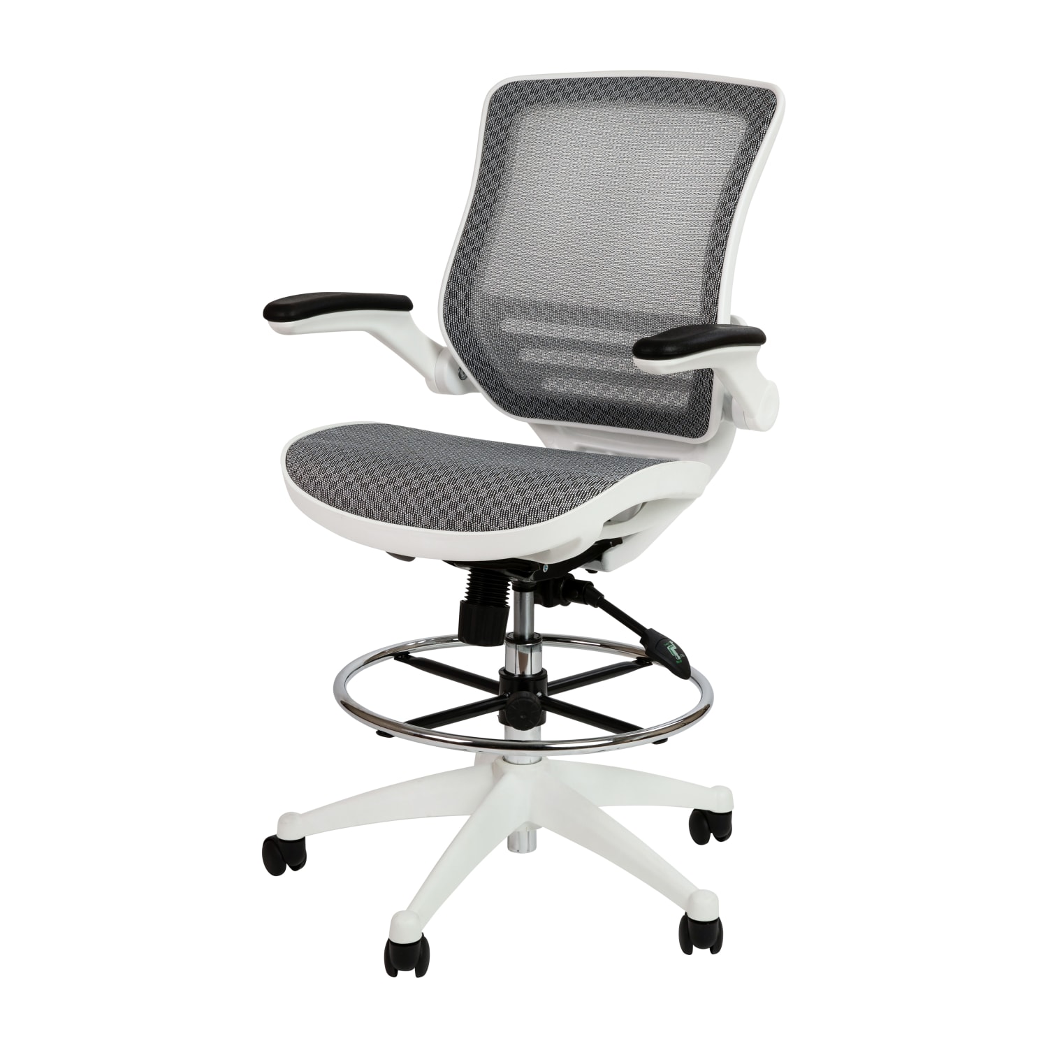 Flash Furniture Mid-Back Transparent Mesh Drafting Chair With Flip-Up Arms, Gray/White - Image 3