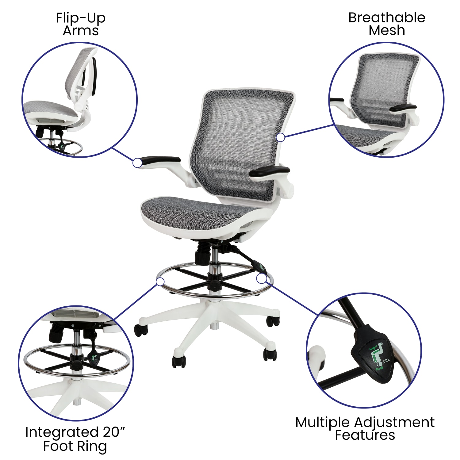Flash Furniture MidBack Transparent Mesh Drafting Chair With FlipUp Arms GrayWhite PopularChairscom Flash Furniture Mid Back Transparent Mesh Drafting Chair With Flip Up Arms GrayWhite PopularChairscom