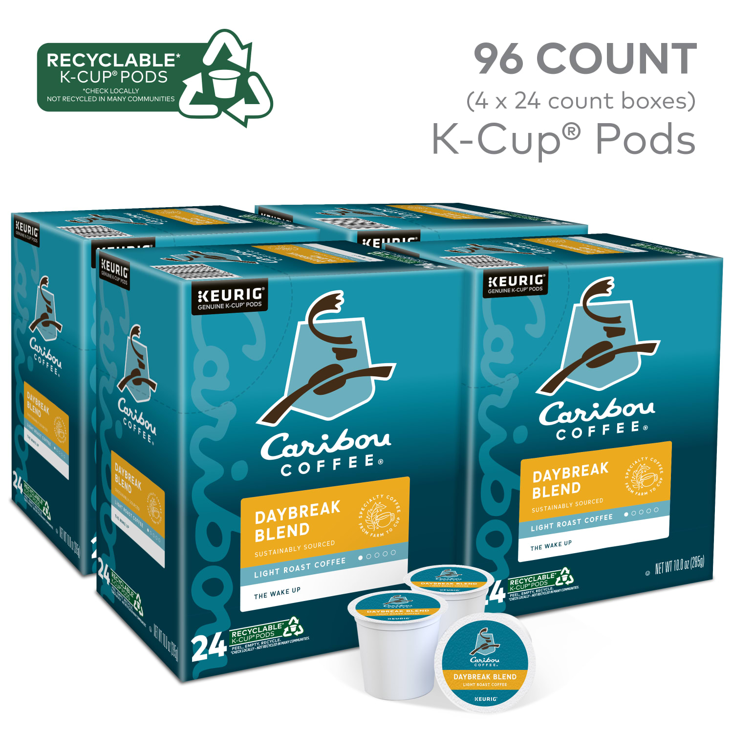 Caribou Coffee Daybreak Blend Keurig Single-Serve K-Cup Pods, Light Roast, 24 Pods Per Pack, Case Of 4 Packs - Image 3