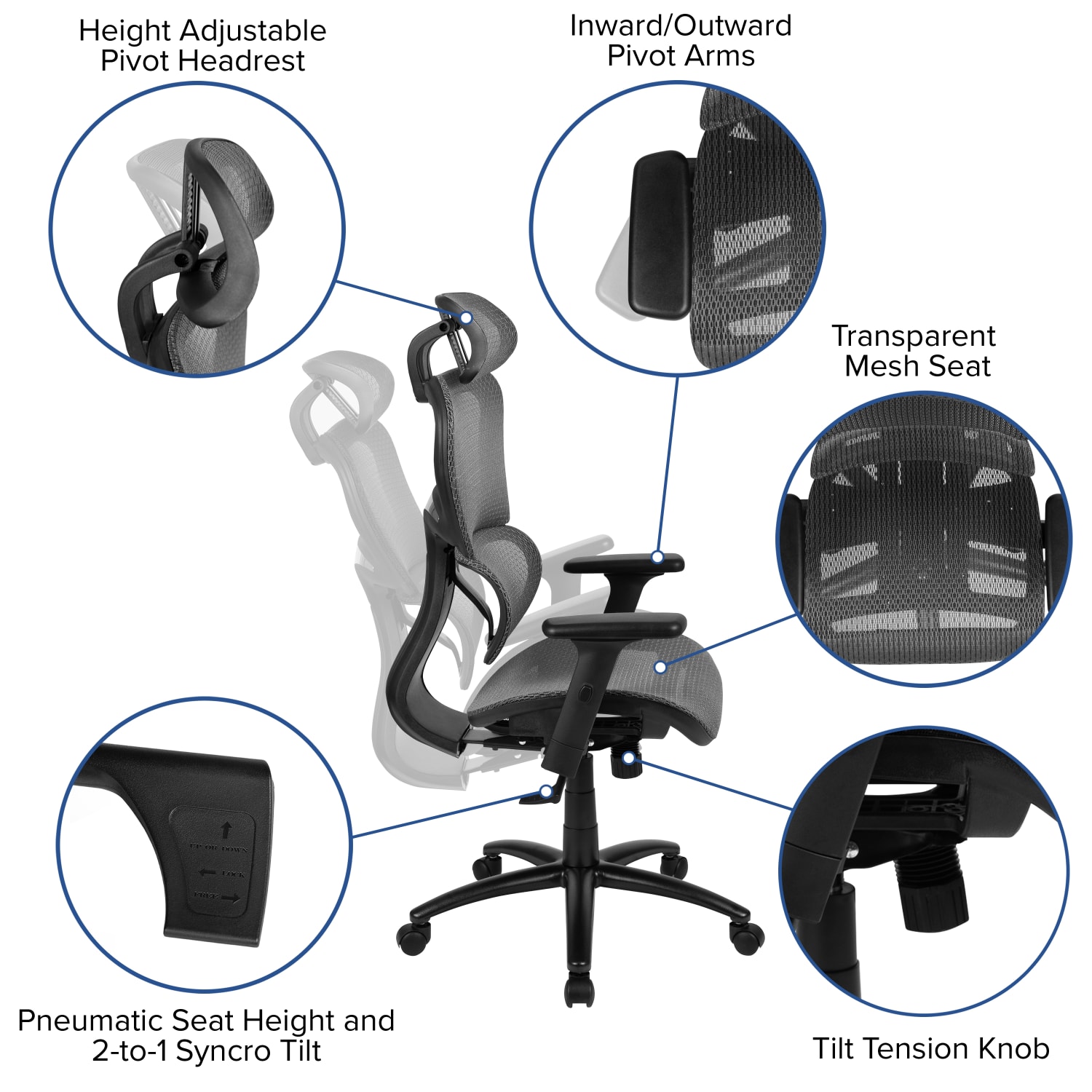 Flash Furniture LO Ergonomic Mesh High-Back Office Chair, Gray - Image 5