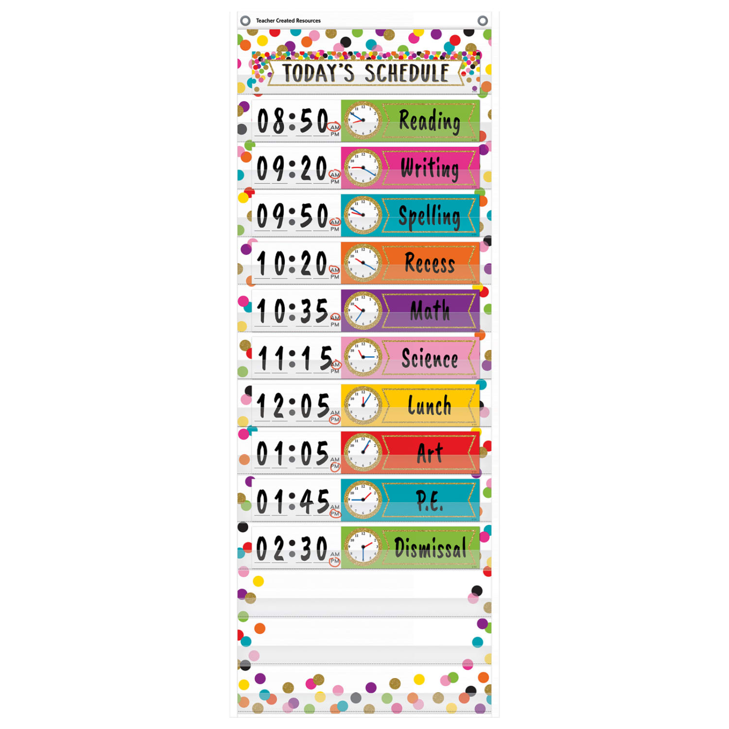 Teacher Created Resources 14-Pocket Chart With Schedule Cards, 13in x 34in, Confetti - Image 3