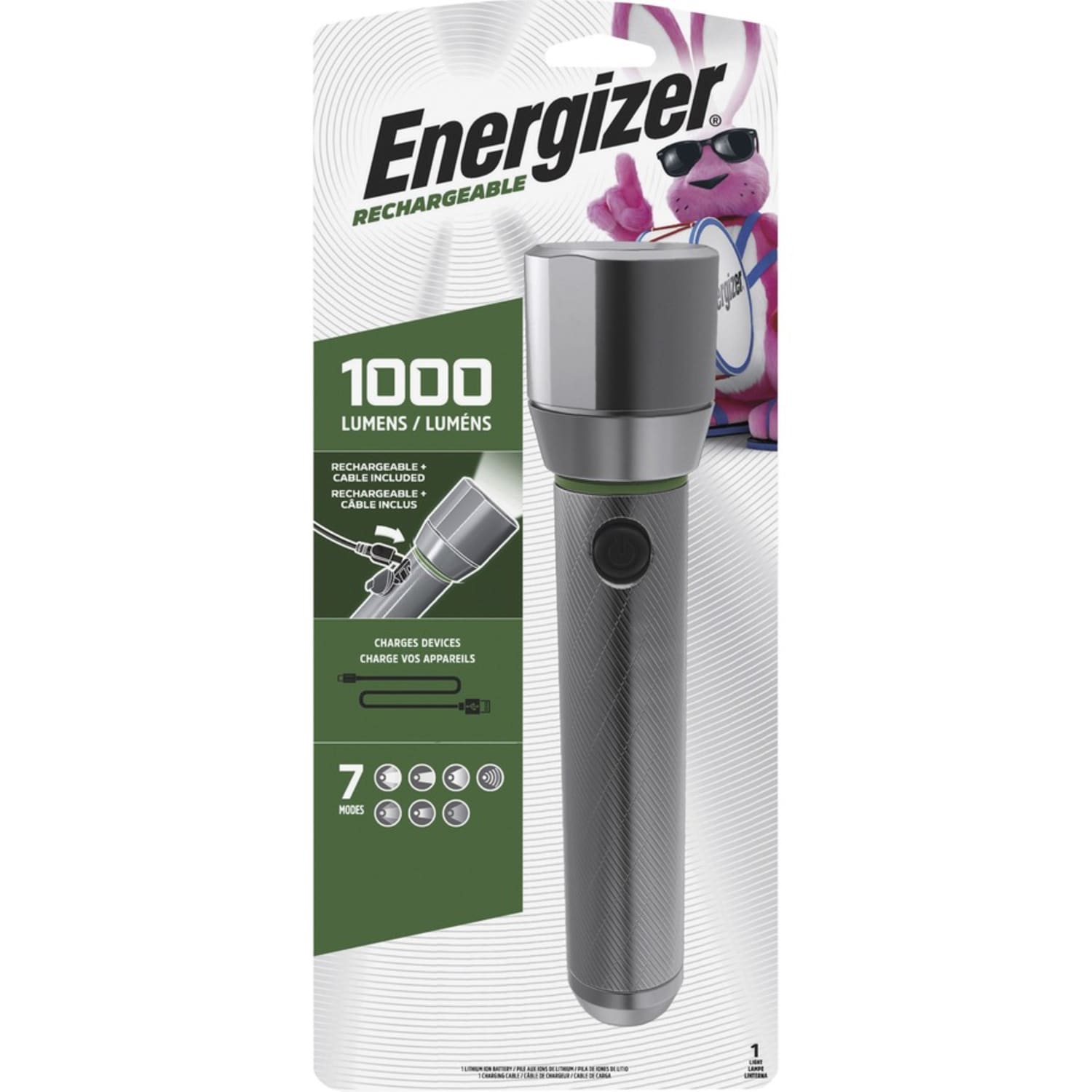 Eveready Vision HD Rechargeable LED Flashlight - LED - 1000 lm Lumen - Battery Rechargeable - Battery, USB - Aluminum Alloy - Drop Resistant, Impact Resistant, Water Resistant - Aluminum - 4 / Carton - Image 4