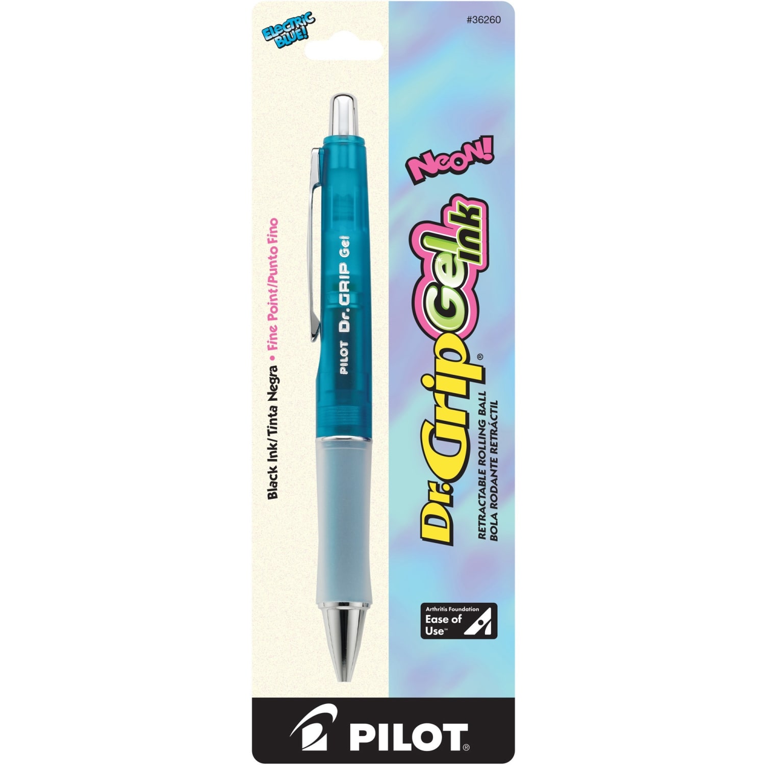 Pilot Dr. Grip Gel Rollerball Pen, Fine Point, 0.7 mm, Electric Blue Barrel, Black Ink - Image 3