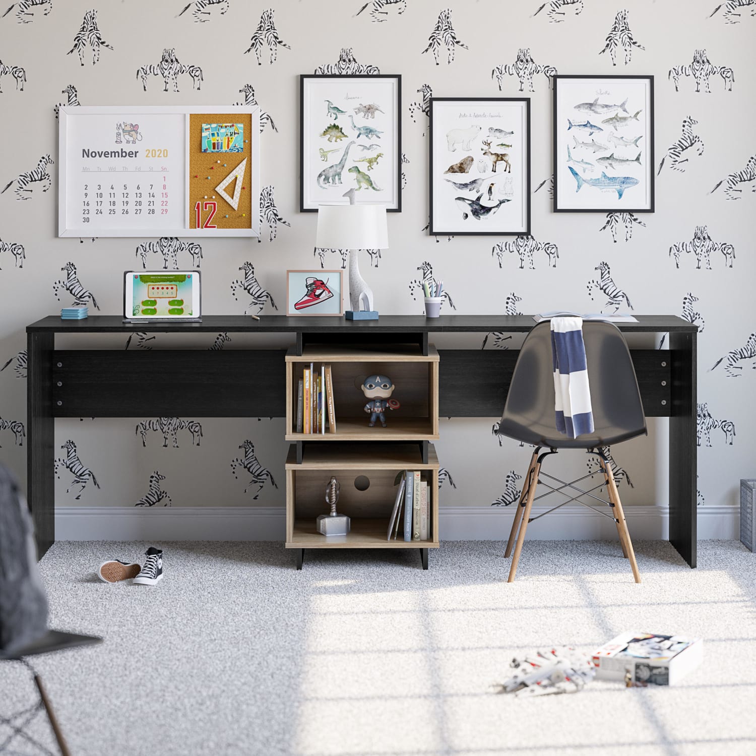 Ameriwood Home Novogratz Nelson 83inW 2-Way Computer Desk, Black Oak/Natural - Image 4