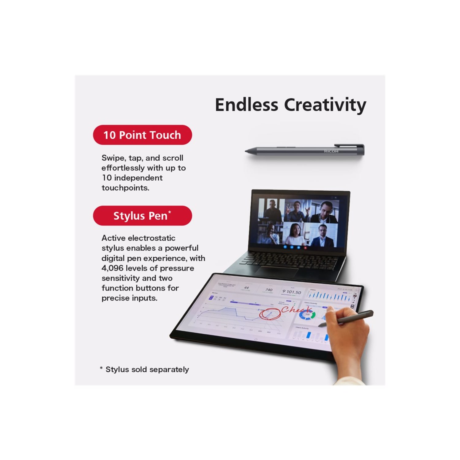 Ricoh 150BW - OLED monitor - 15.6in - portable - touchscreen - 1920 x 1080 Full HD (1080p) @ 60 Hz - 300 cd/m2 - 100000:1 - 1 ms - 2xUSB-C - speakers - Image 5