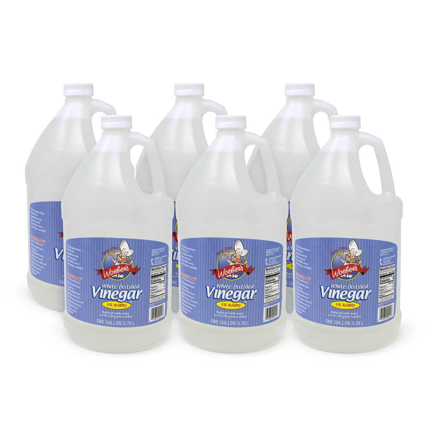 WOEBERs White Distilled Vinegar Bottles, 1 Gallon, Pack Of 6 Bottles