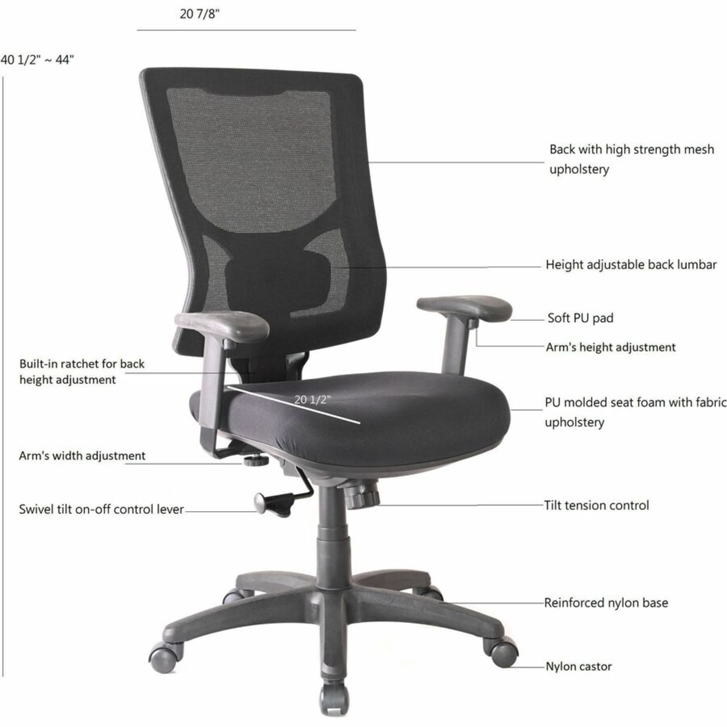 Lorell Conjure High-Back Swivel/Tilt Office Chair - Fabric, Polyurethane, Molded Foam Seat Material - High Back - Black - Armrest - 1 Each - Image 5