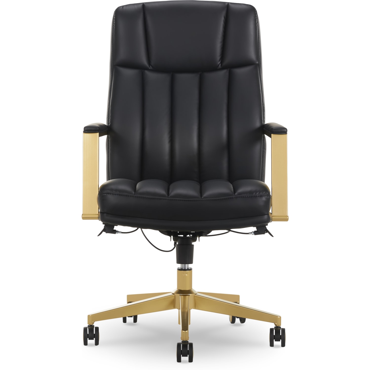 Thomasville Lyndale Ergonomic Vegan Leather Mid-Back Office Chair, Black/Gold - Image 3