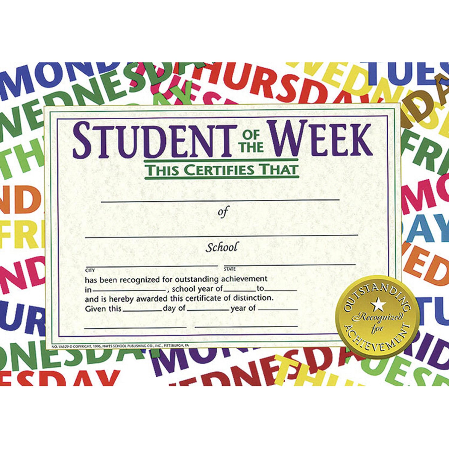 Hayes Publishing Student Of the Week Certificate, 8.5in x 11in, 30 Per Pack, Set Of 3 Packs - Image 3