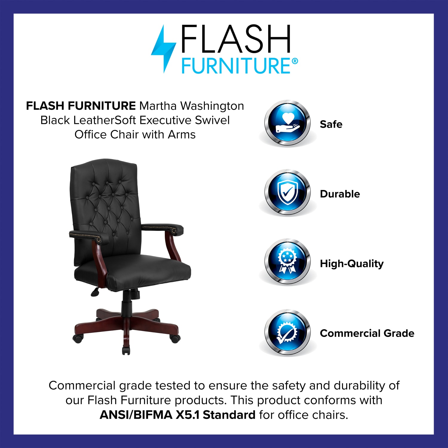 Flash Furniture Martha Washington LeatherSoft Faux Leather High-Back Swivel Office Chair, Black - Image 5