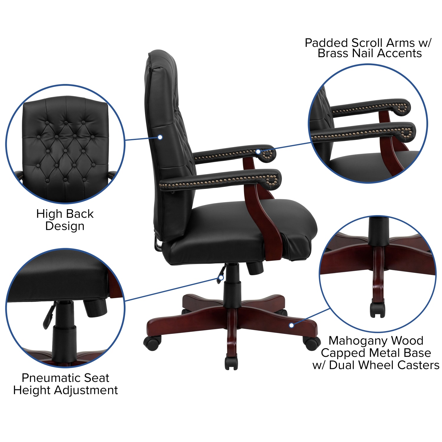 Flash Furniture Martha Washington LeatherSoft Faux Leather High-Back Swivel Office Chair, Black - Image 6
