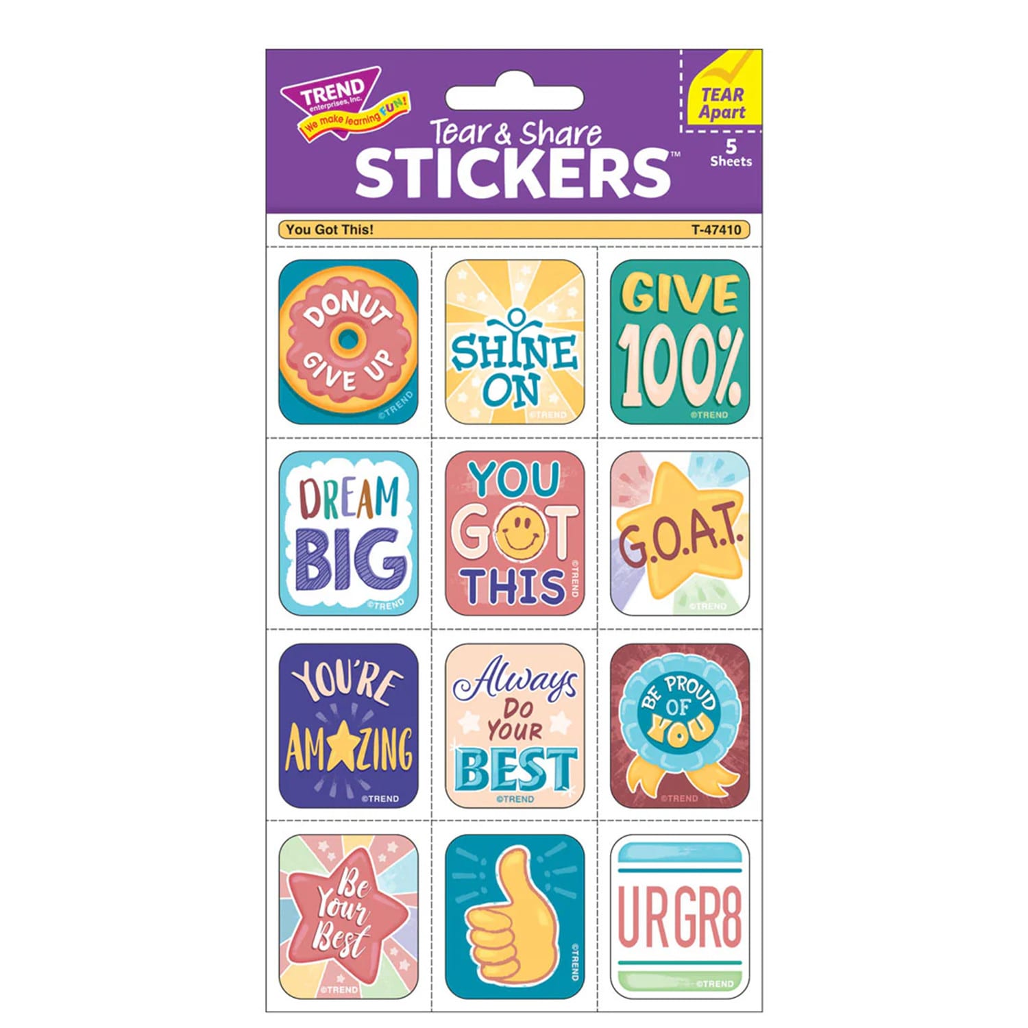 TREND Tear & Share Stickers, You Got This!, 60 Per Pack, Set Of 6 Packs - Image 3