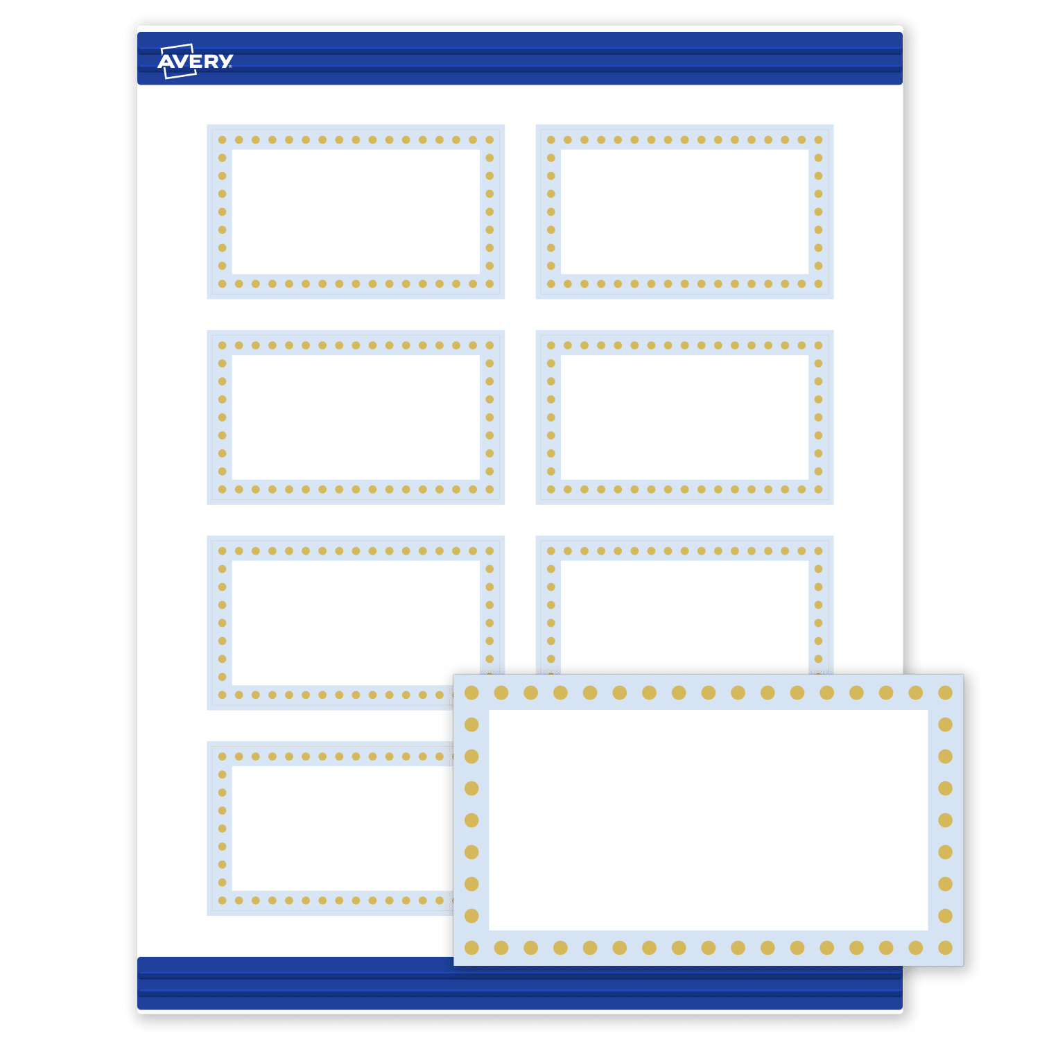 Avery Printable Cards With Sure Feed Technology, 2in x 3-1/2in, Matte White With Gold Dots/Blue Border Design, Pack Of 80 - Image 3