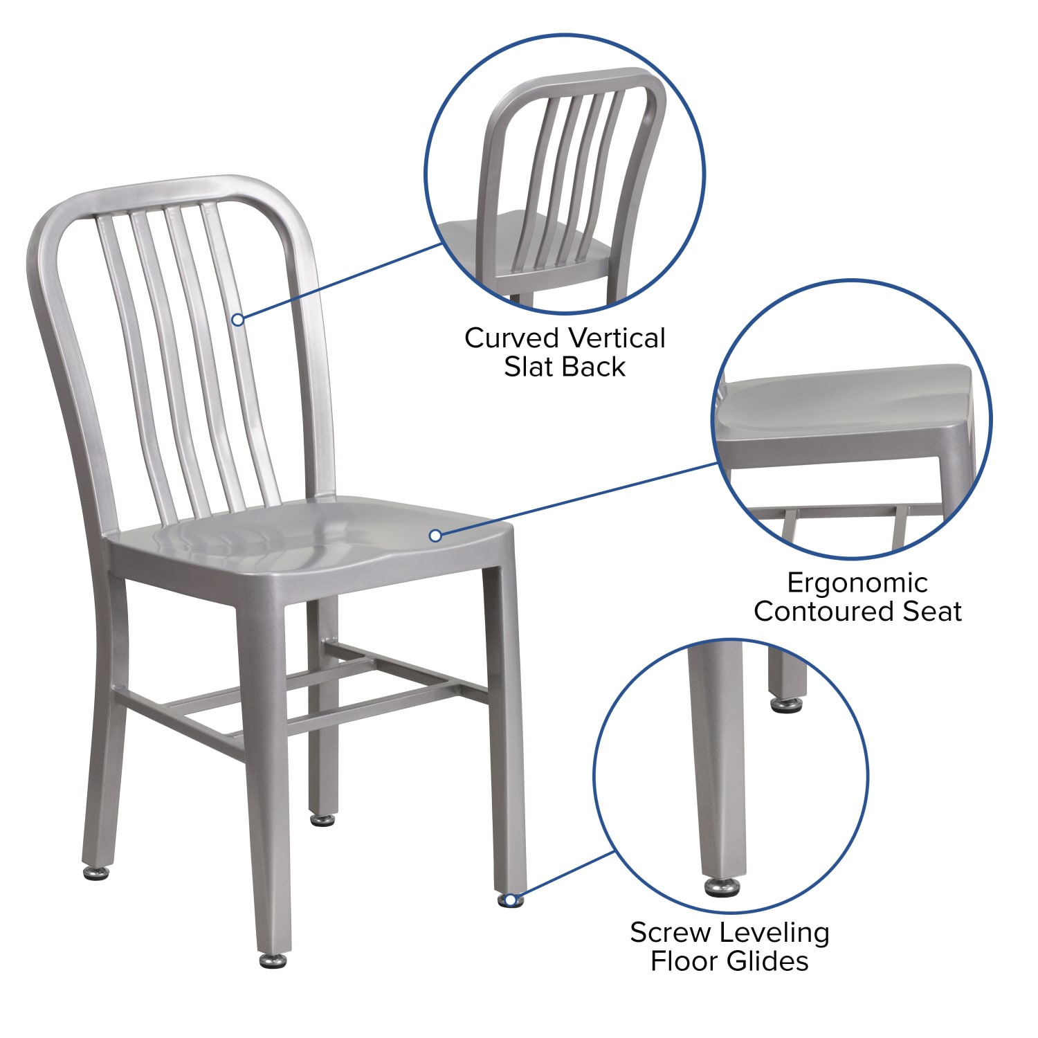 Flash Furniture Commercial-Grade Metal Indoor/Outdoor Chair, Silver - Image 6