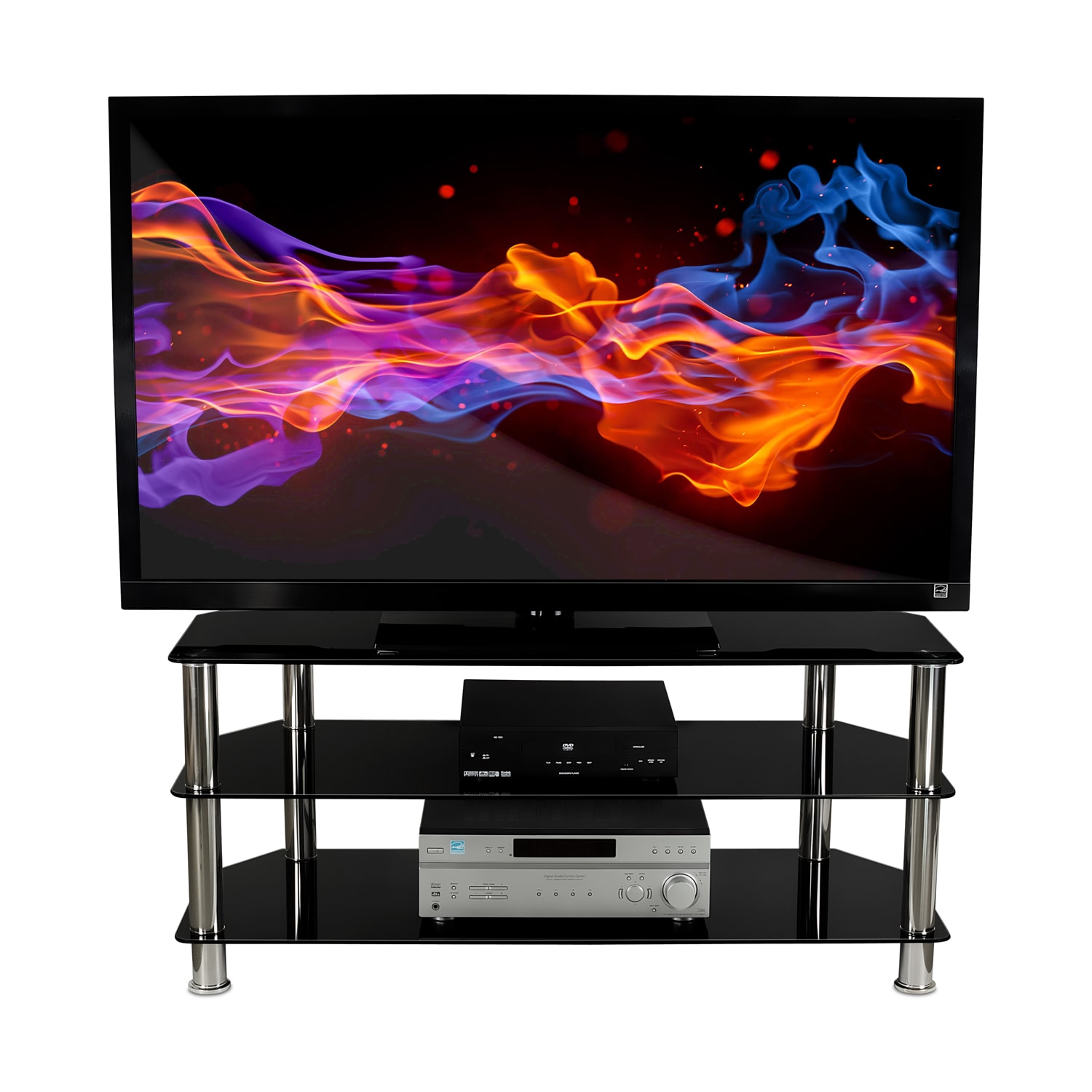 Mount-It! MI-880 3-Shelf TV Stand For Screens 40 - 60in, 20inH x 45inW x 17-13/16inD, Black - Image 4