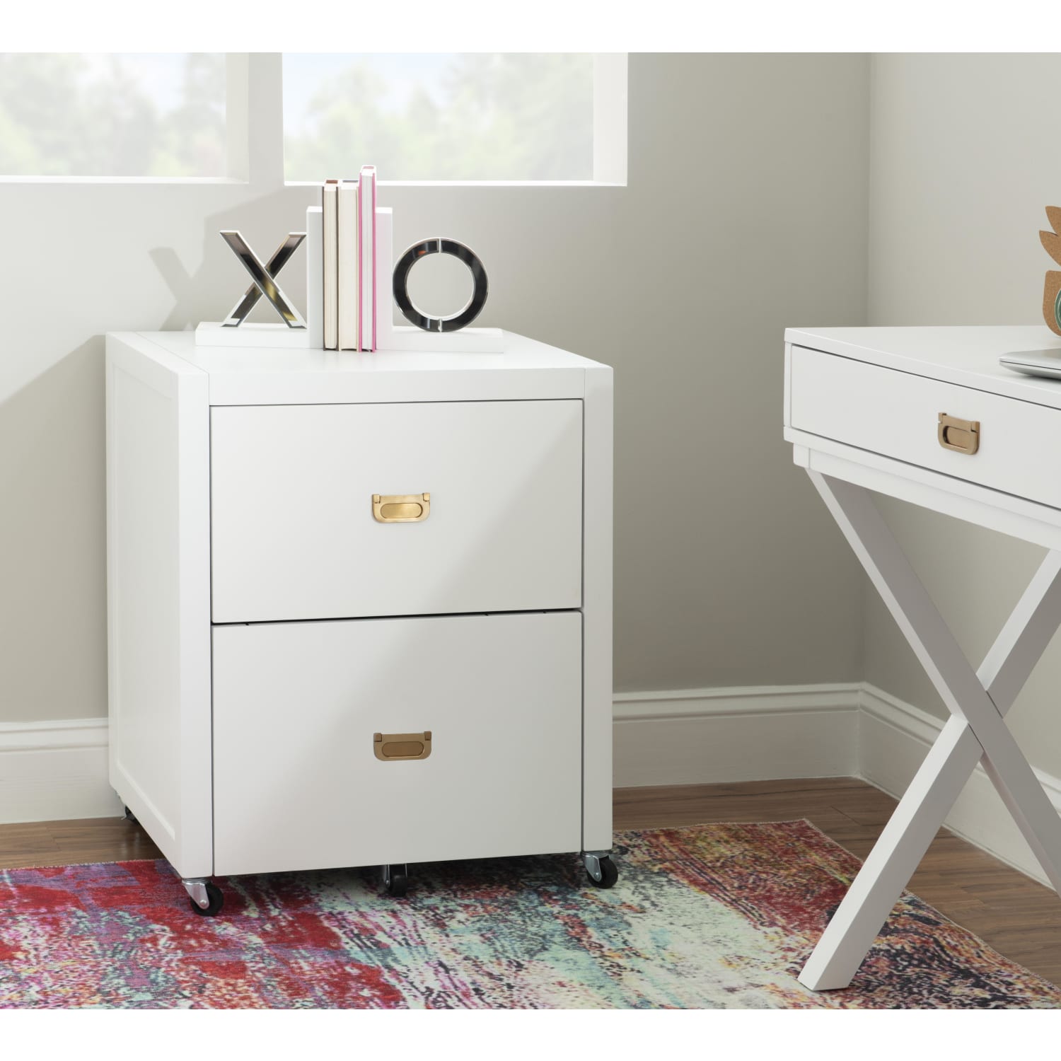 Linon Ari 22inW x 17inD Lateral 2-Drawer Mobile Home Office File Cabinet, White/Gold - Image 3