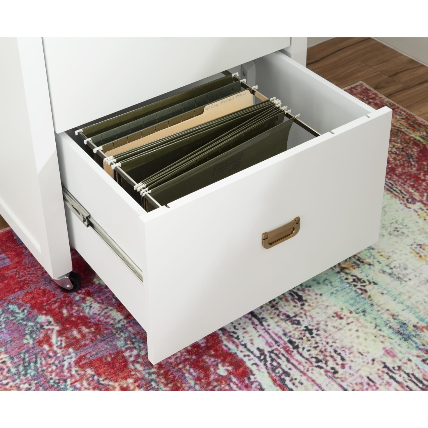 Linon Ari 22inW x 17inD Lateral 2-Drawer Mobile Home Office File Cabinet, White/Gold - Image 4