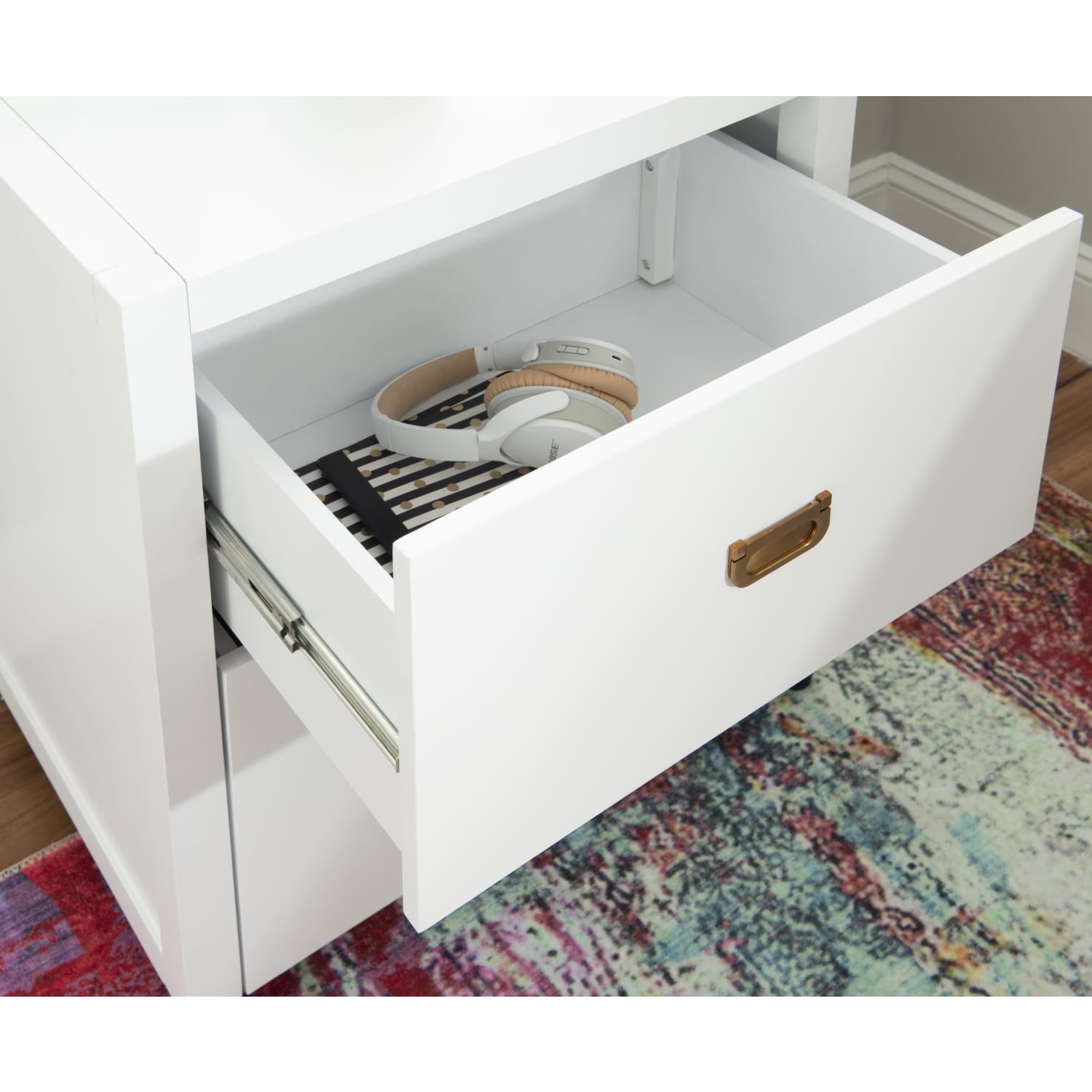 Linon Ari 22inW x 17inD Lateral 2-Drawer Mobile Home Office File Cabinet, White/Gold - Image 5