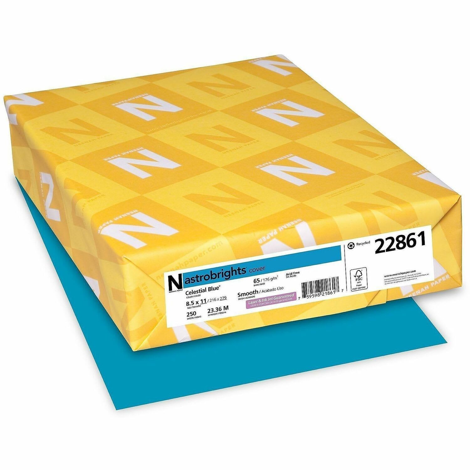 Wausau Astrobrights Multi-Use Card Stock, Celestial Blue, Letter (8.5in x 11in), 65 Lb, 30% Recycled, Pack Of 250