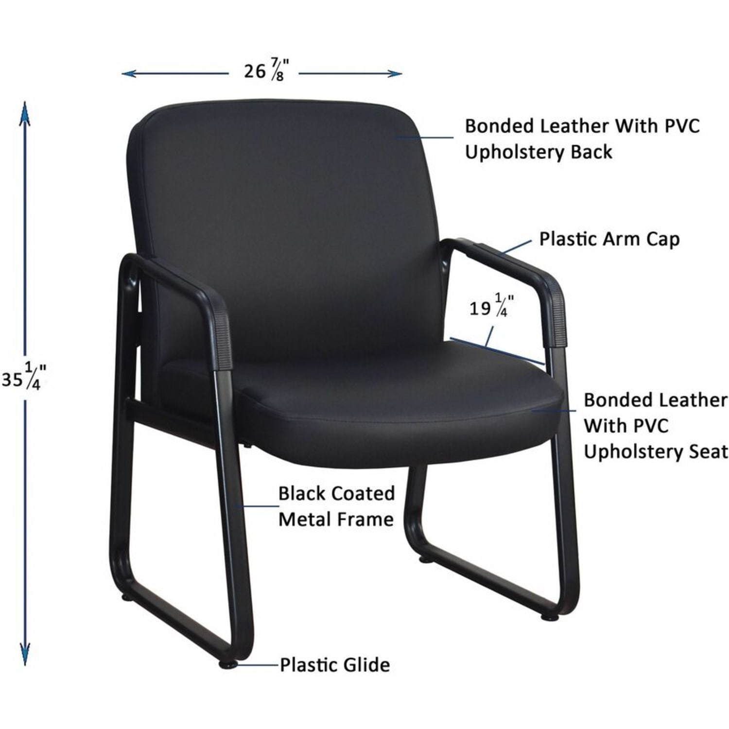 Lorell Big  Tall Bonded Leather Guest Chair Black PopularChairscom