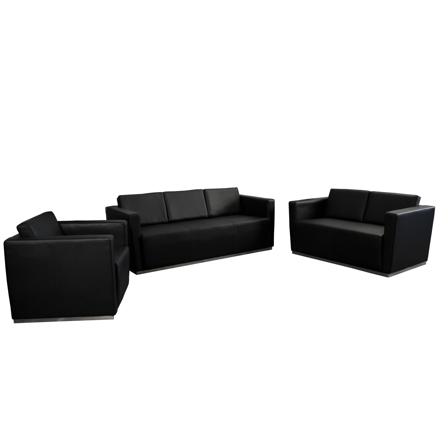 Flash Furniture HERCULES Trinity Series Reception Set with Stainless Steel Recessed Base, Black