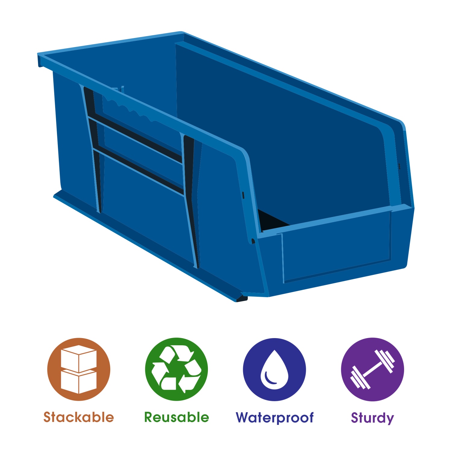 Partners Brand Plastic Stack & Hang Bin Boxes, Medium Size, 14 3/4in x 16 1/2in x 7in, Blue, Pack Of 6 - Image 4