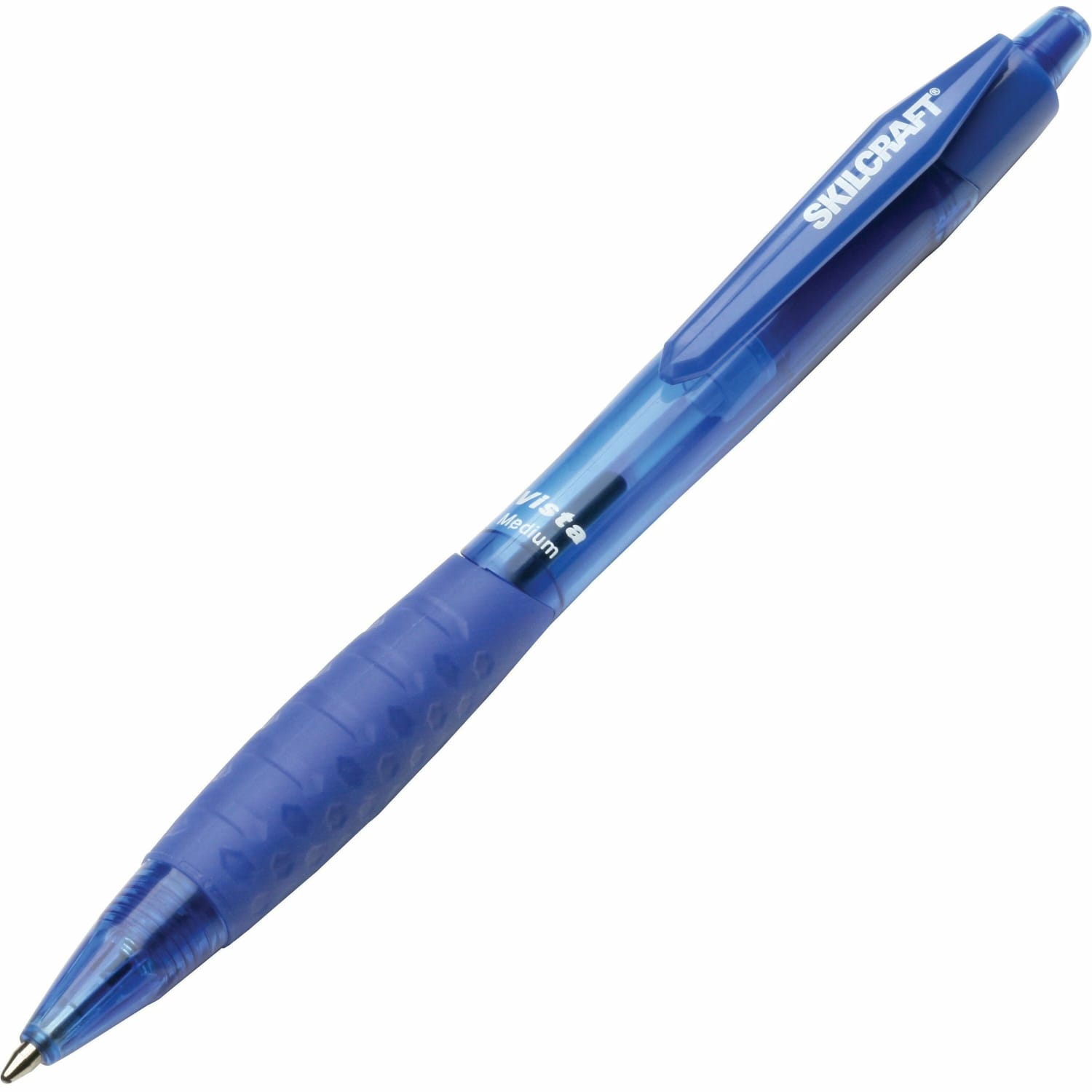 SKILCRAFT Vista Pens, Medium Point, Transparent Barrel, Blue Ink, Pack Of 12 (AbilityOne) - Image 3