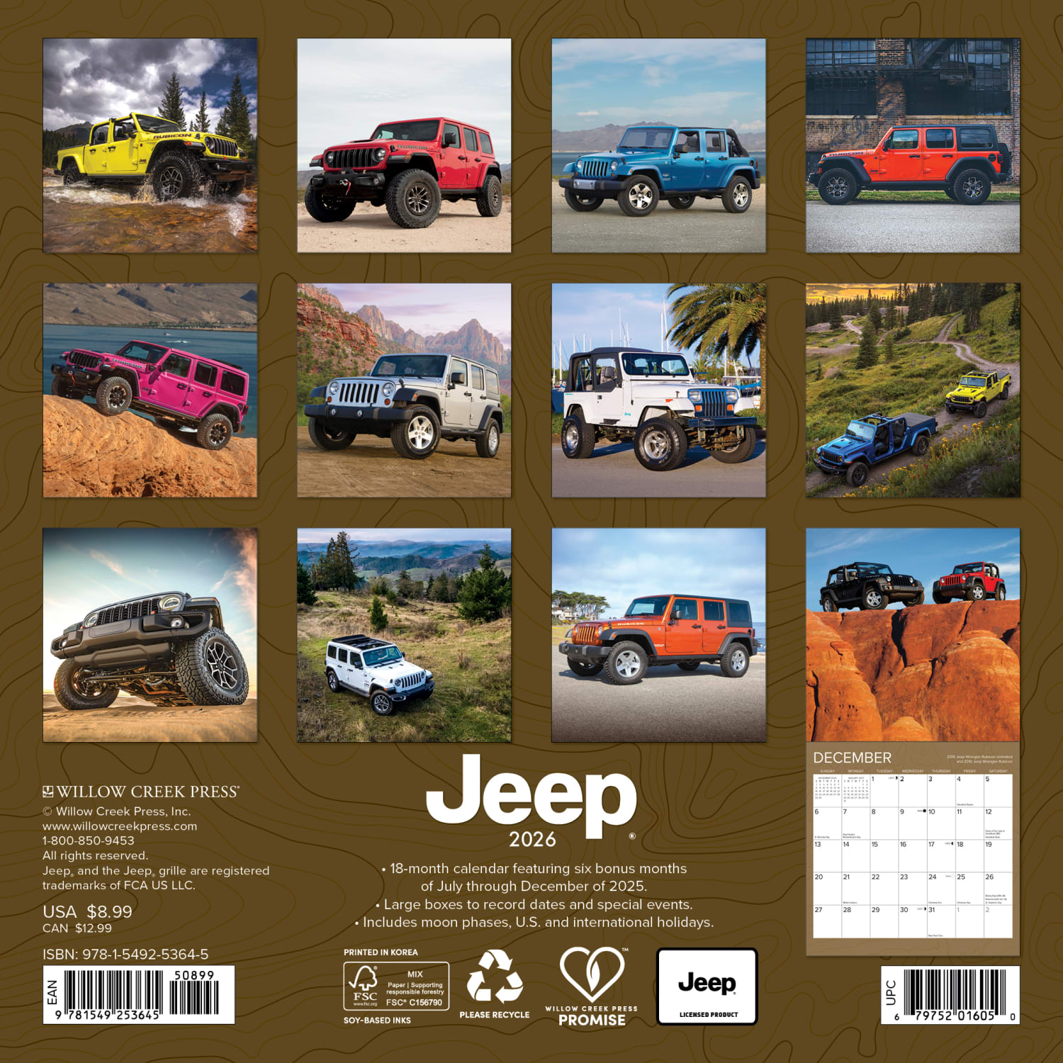 2026 Willow Creek Press Monthly Mini Wall Calendar, 7in x 7in, Jeep, January To December, 53645 - Image 3