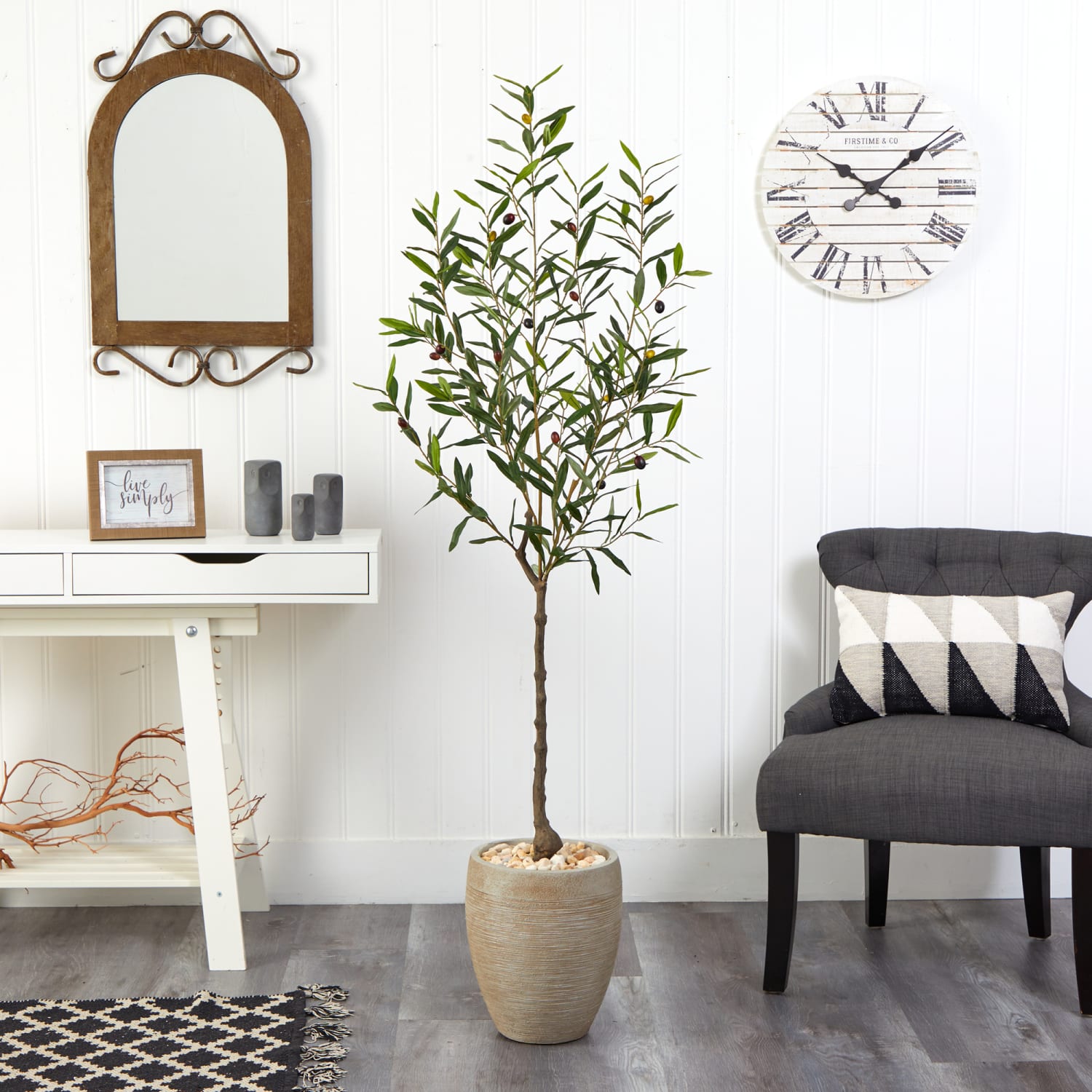 Nearly Natural Olive Tree 66inH Artificial Plant With Planter, 66inH x 21inW x 21inD, Green/Beige - Image 4