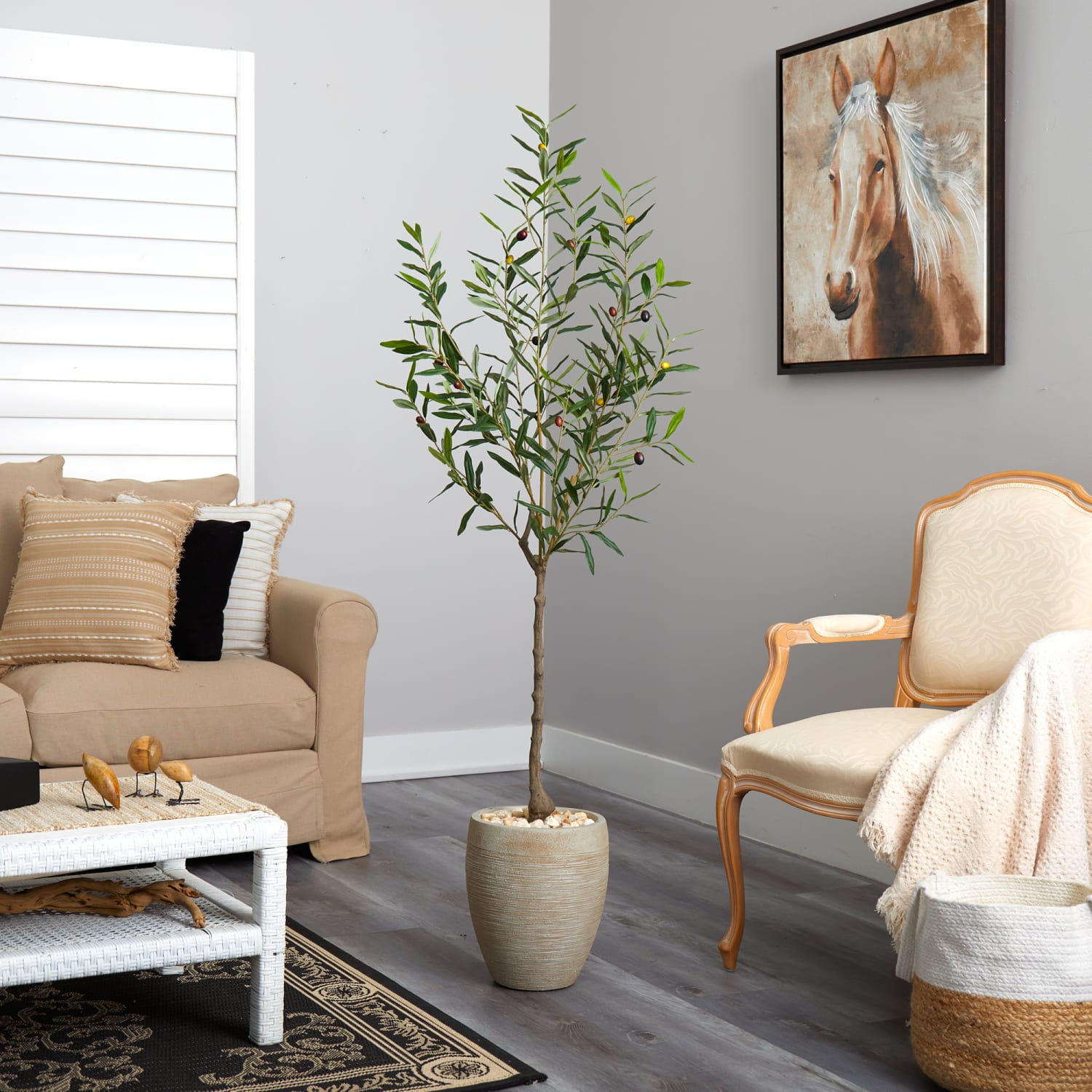 Nearly Natural Olive Tree 66inH Artificial Plant With Planter, 66inH x 21inW x 21inD, Green/Beige - Image 5