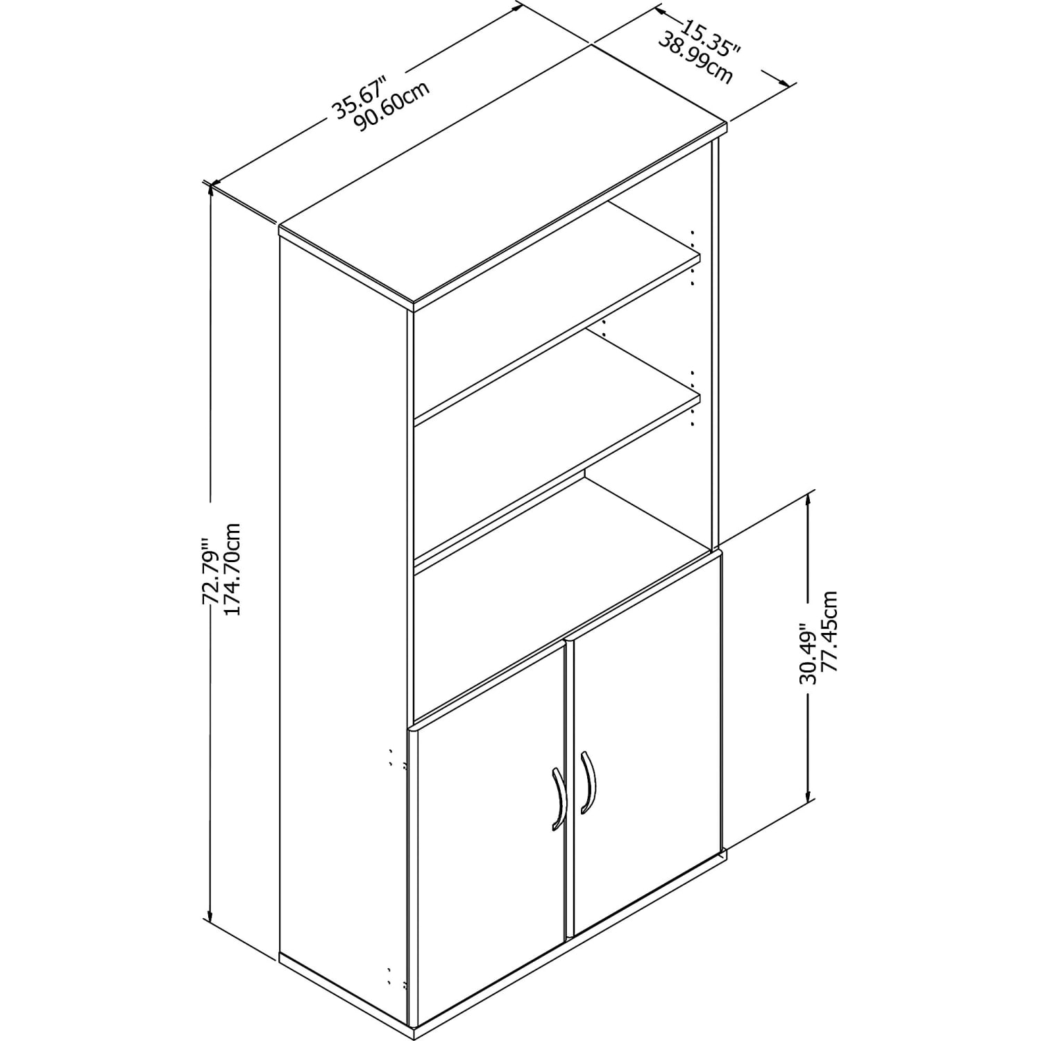 Bush Business Furniture Studio C 73inH 5-Shelf Bookcase With Doors, White, Standard Delivery - Image 5