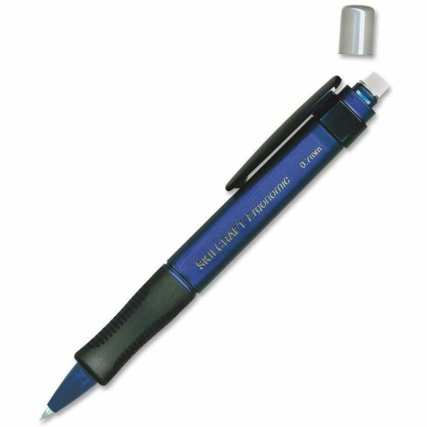 SKILCRAFT Ergonomic Mechanical Pencils, 0.7 mm, Royal Blue Barrel, Pack Of 6 (AbilityOne 7520-01-451-2270) - Image 3