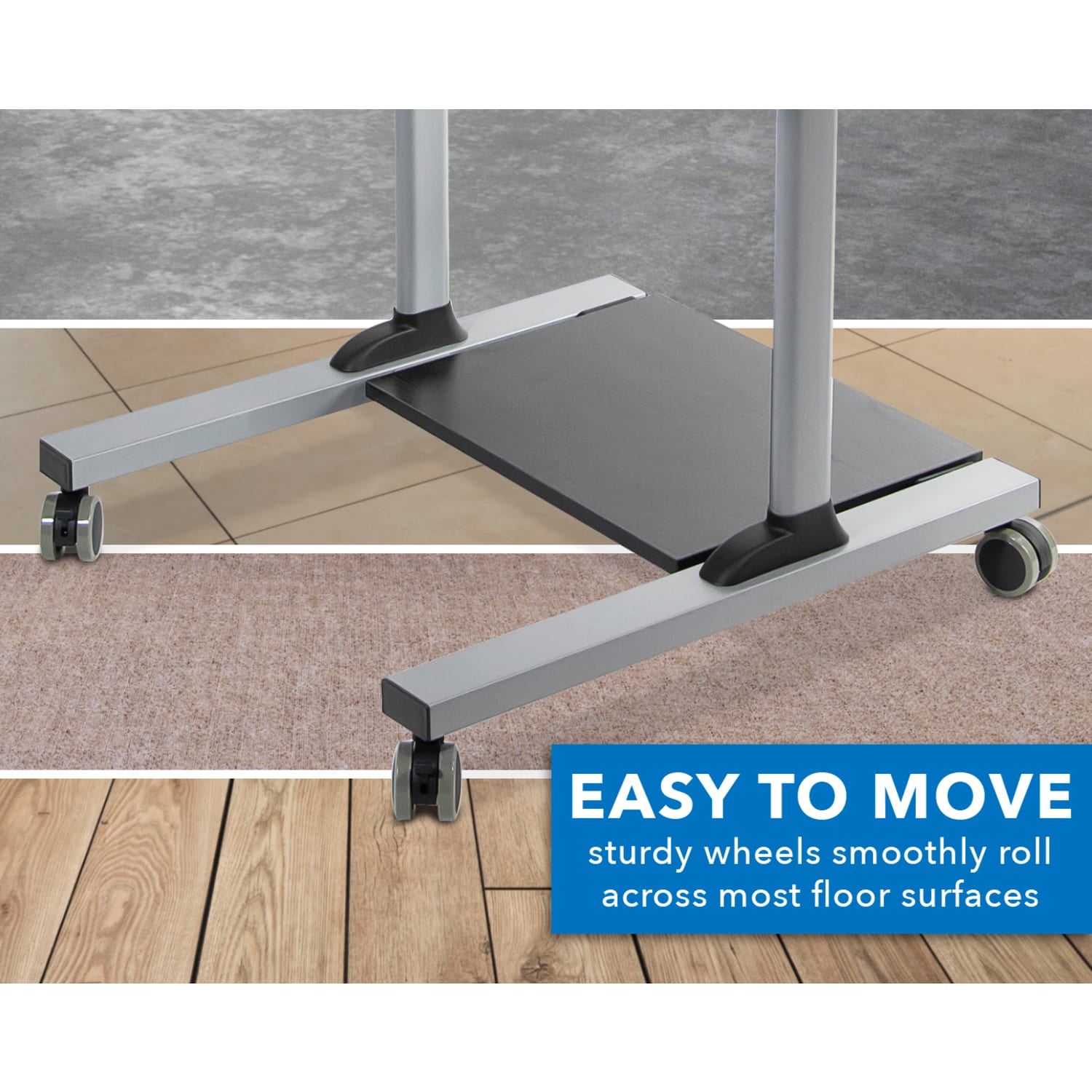 Mount-It! MI-7972 Mobile Standing Desk Workstation, With Dual-Monitor Mount, 72-1/4inH x 39-1/2inW x 26inD, Silver - Image 6