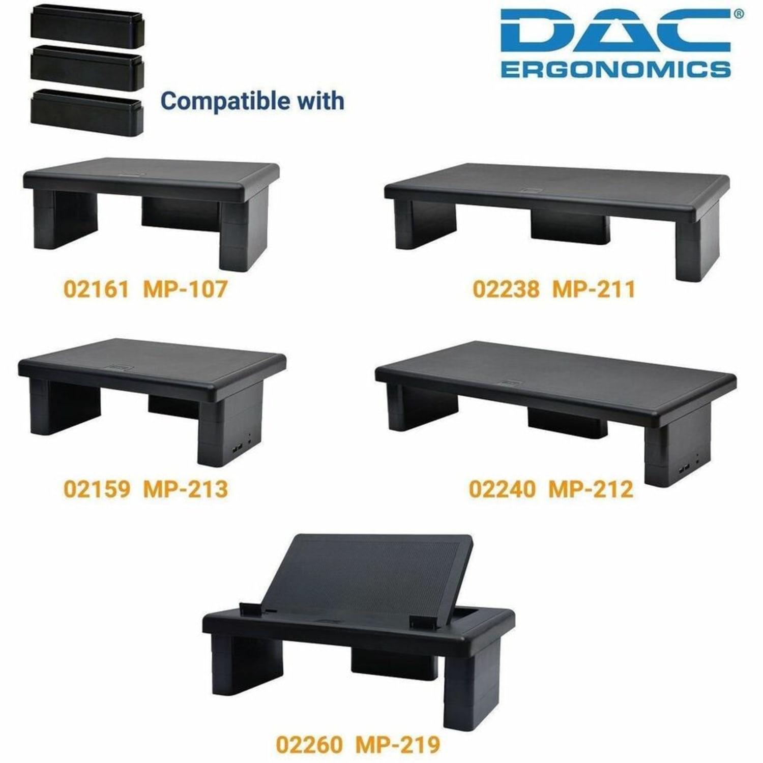 DAC Stax MP-216 Ergonomic-Adjustable Monitor/Laptop Riser Blocks Kit, Black - Large x 6inx 1.50in Depth x 1.20in - 02250 - Image 6
