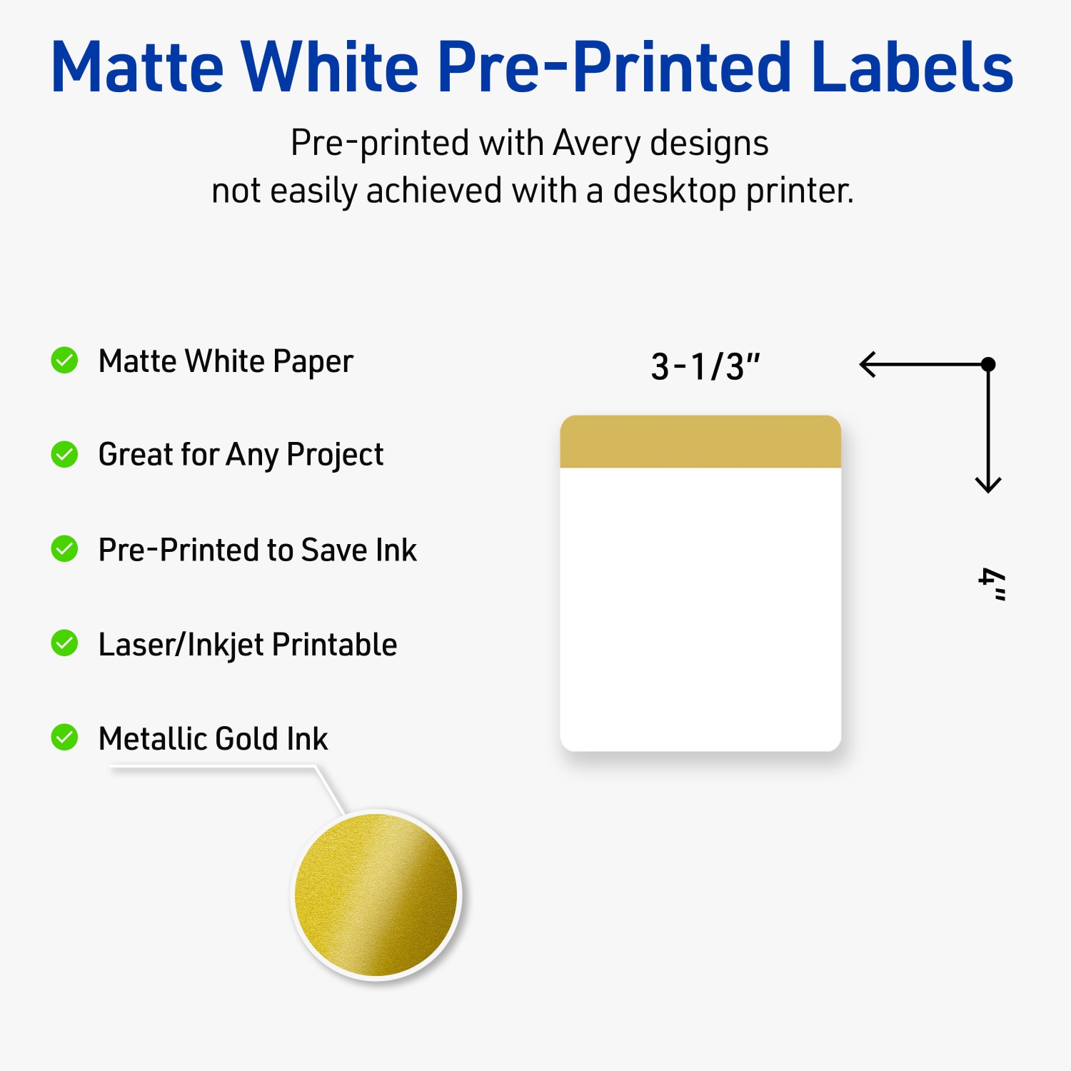 Avery Print-To-The-Edge Labels & Sure Feed, S00-DJM-PRWMP10, 4in x 3-1/3in, Matte White, Preprinted Dipped Gold Edge Design, Pack Of 40 - Image 4