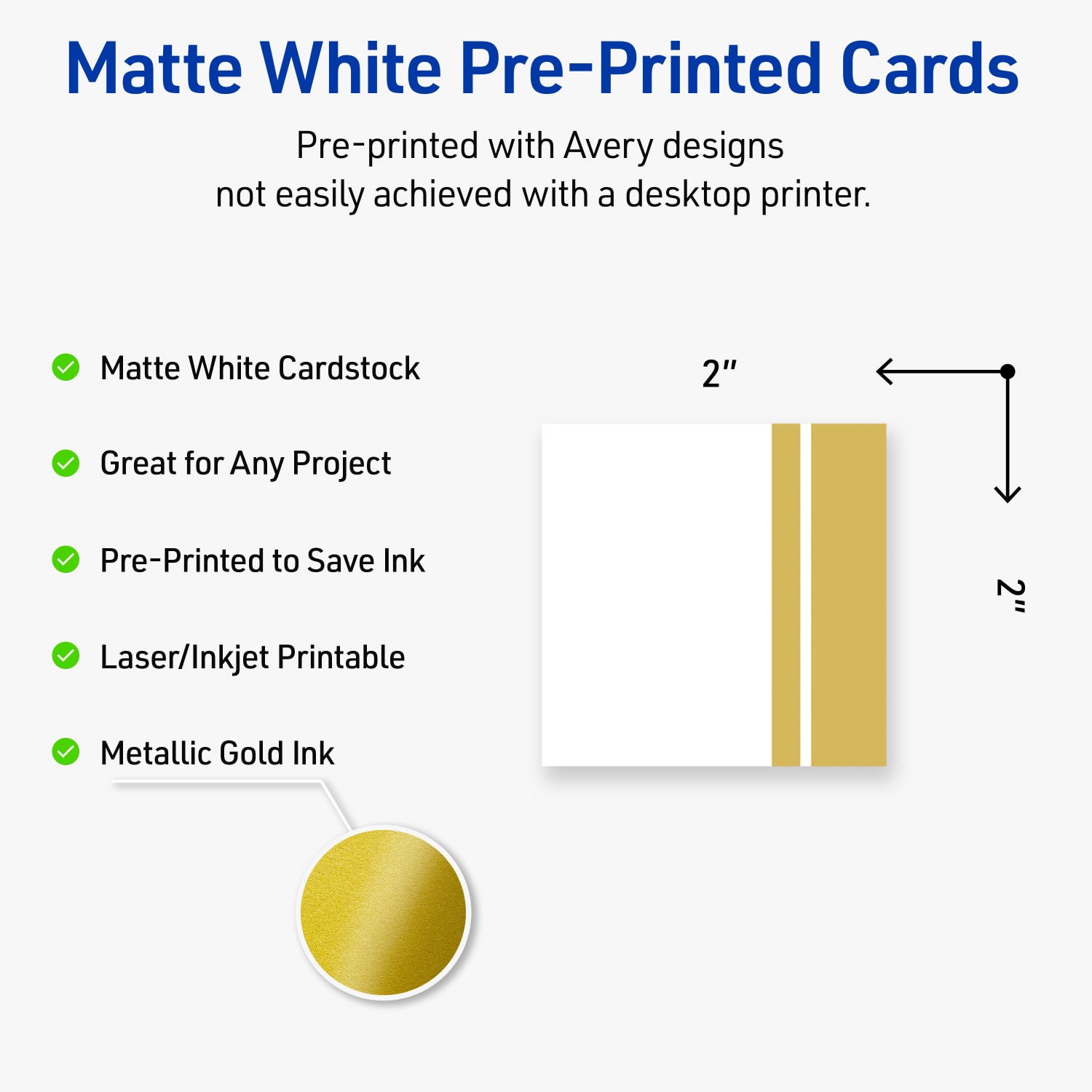 Avery Printable Cards With Sure Feed Technology, 2in x 2in, Matte White With Preprinted Gold Double-Dipped Edge, Pack Of 120 - Image 4