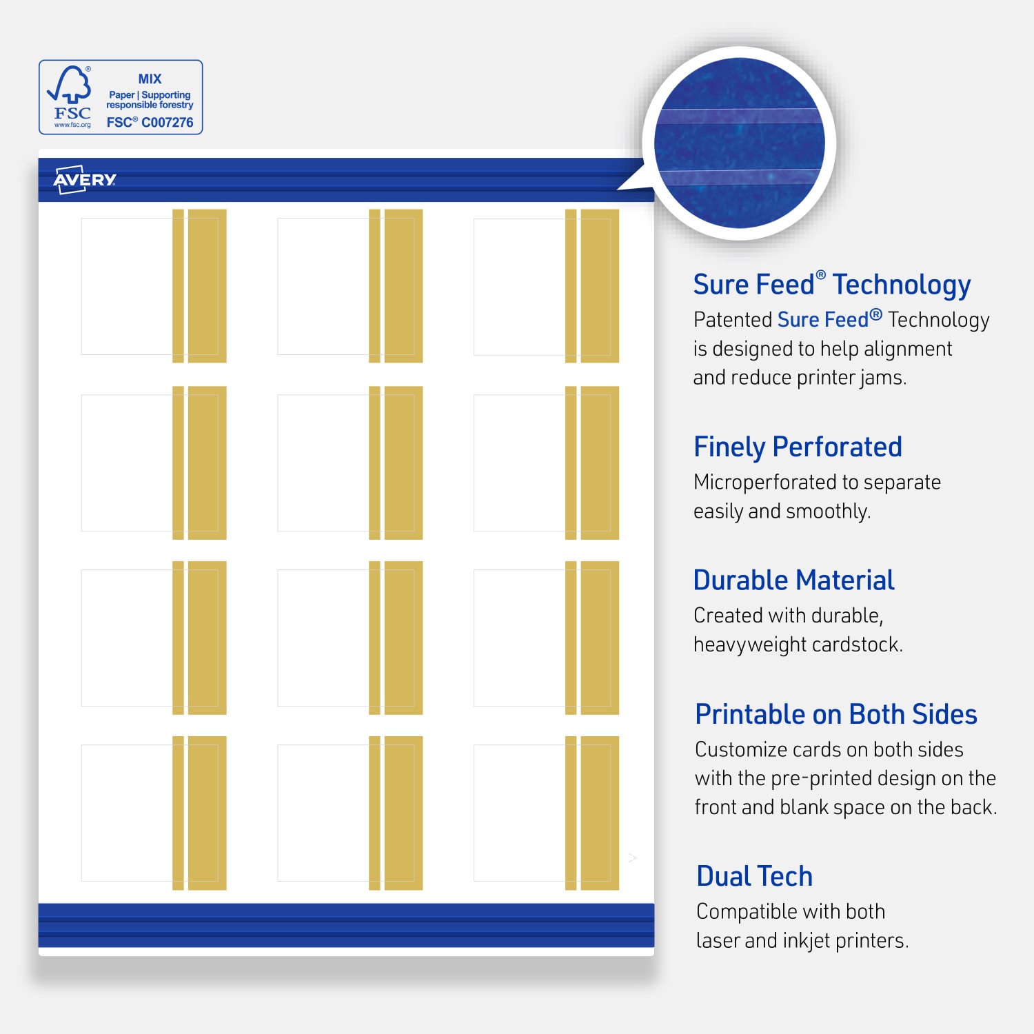 Avery Printable Cards With Sure Feed Technology, 2in x 2in, Matte White With Preprinted Gold Double-Dipped Edge, Pack Of 120 - Image 5