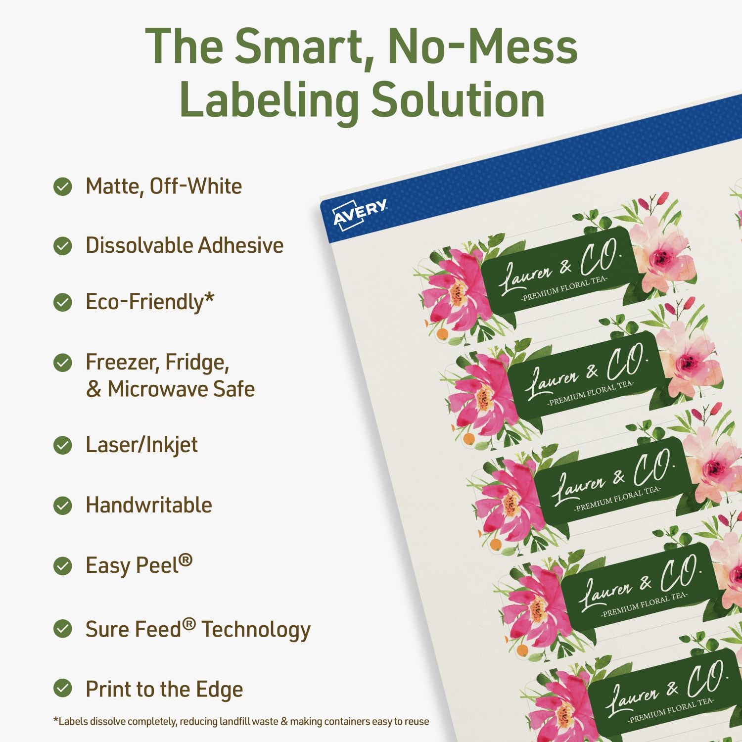 Avery Print-to-the-Edge Dissolvable Labels With Sure Feed Technology, 94224-DWMP10, Rectangle, 1inx3in, Matte Off-White, Pack Of 160 - Image 3