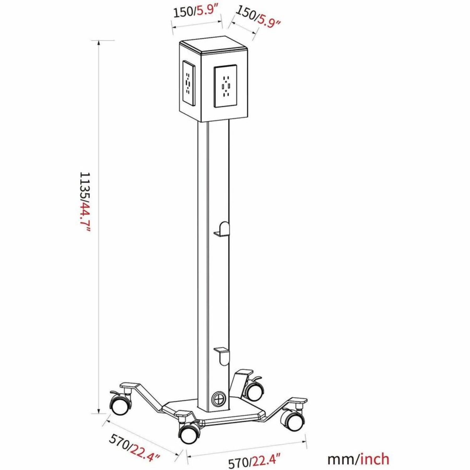 Lorell Mobile Power Tower, 8-USB/8-Outlet, Gray - Image 5