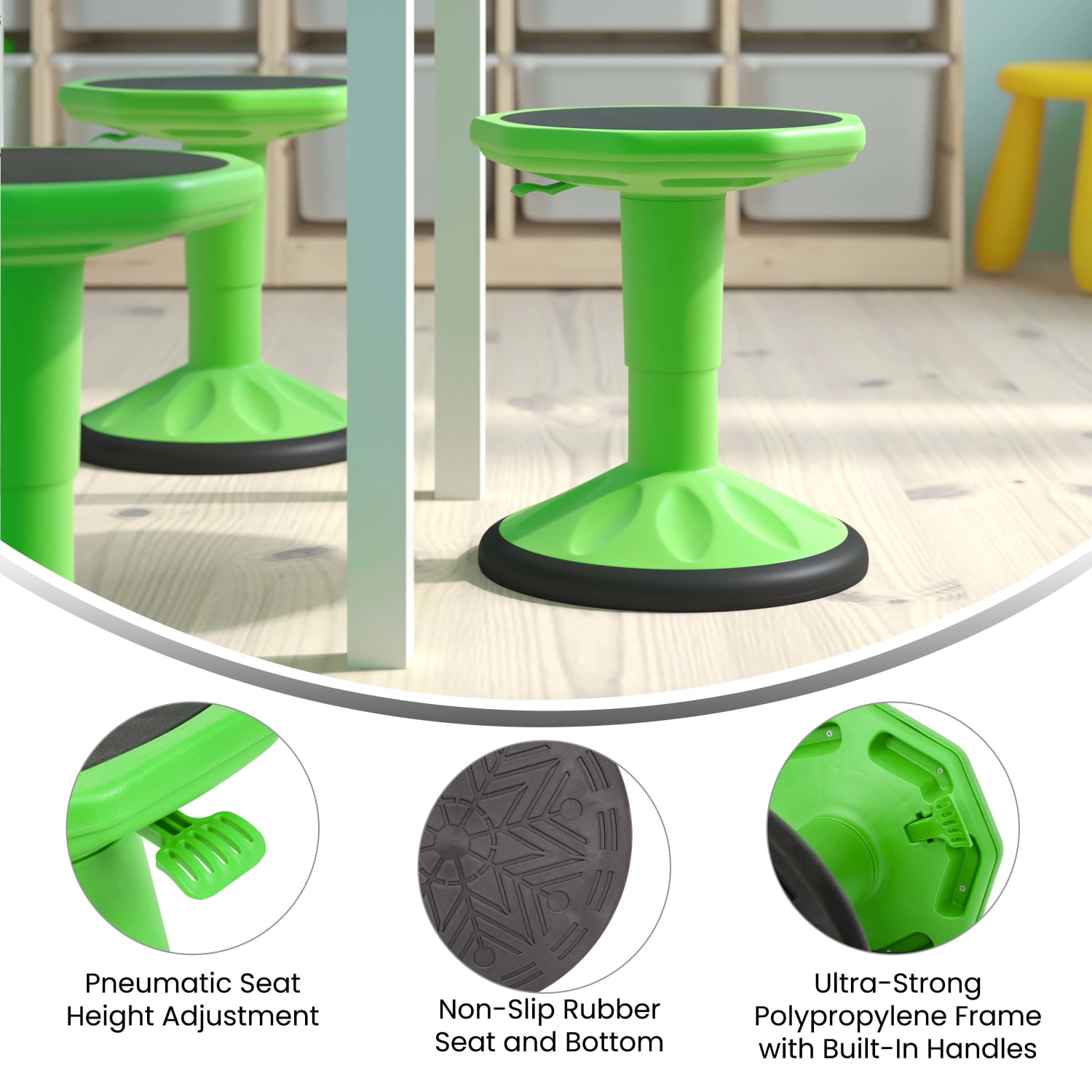 Flash Furniture Carter Adjustable Height Kids Flexible Active Stool, Green - Image 6
