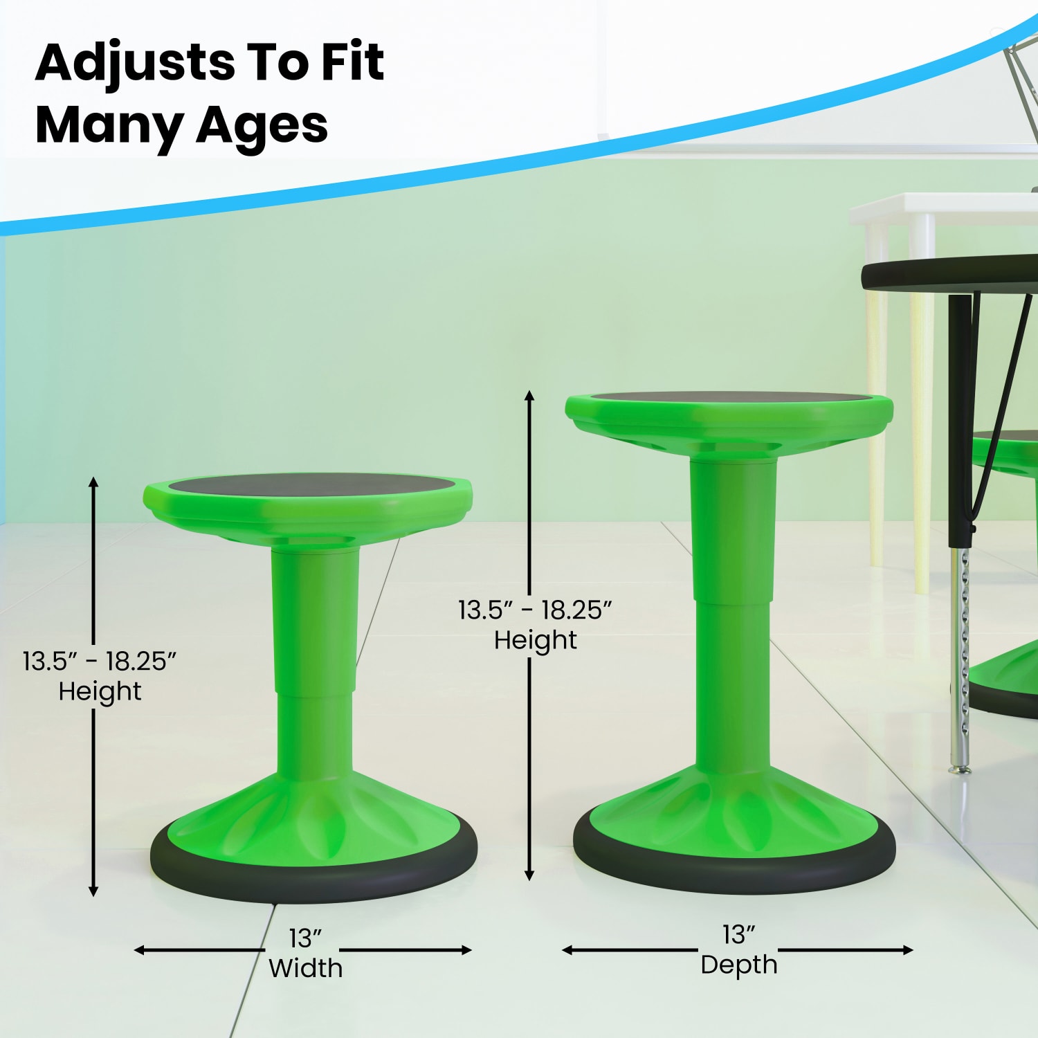 Flash Furniture Carter Adjustable Height Kids Flexible Active Stool Green PopularChairscom