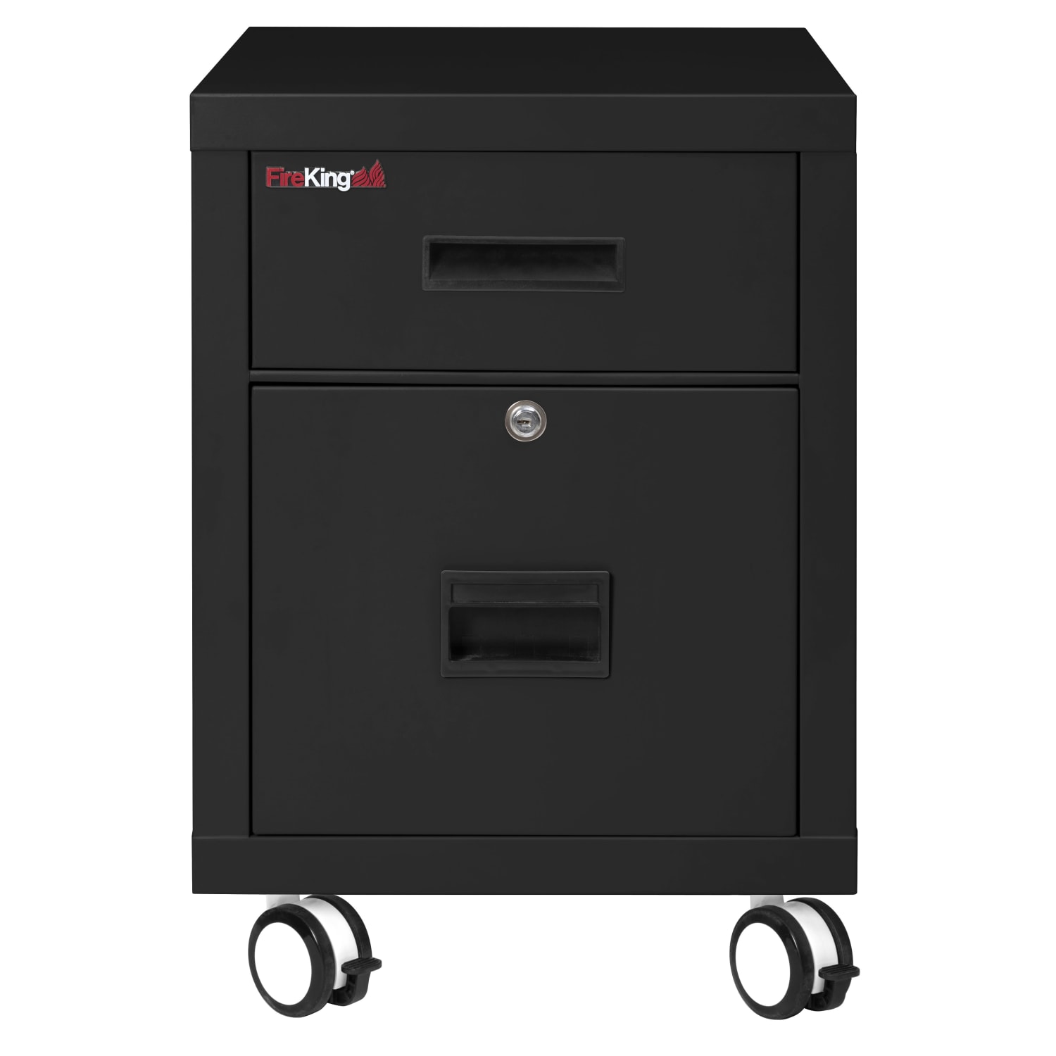 FireKing 18inW Vertical 2-Drawer Mobile Locking Fireproof File Cabinet, Metal, Black, Dock-to-Dock Delivery