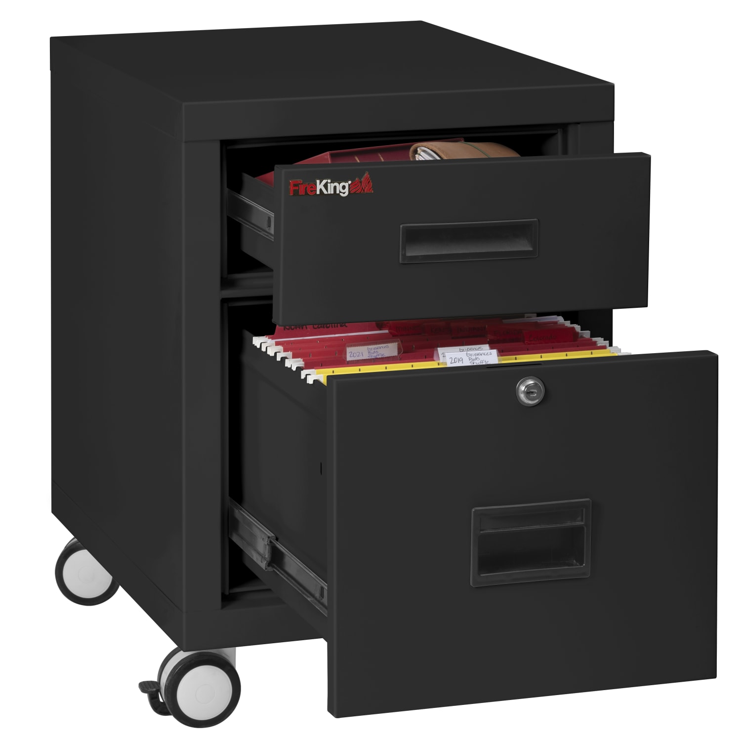 FireKing 18inW Vertical 2-Drawer Mobile Locking Fireproof File Cabinet, Metal, Black, Dock-to-Dock Delivery - Image 3