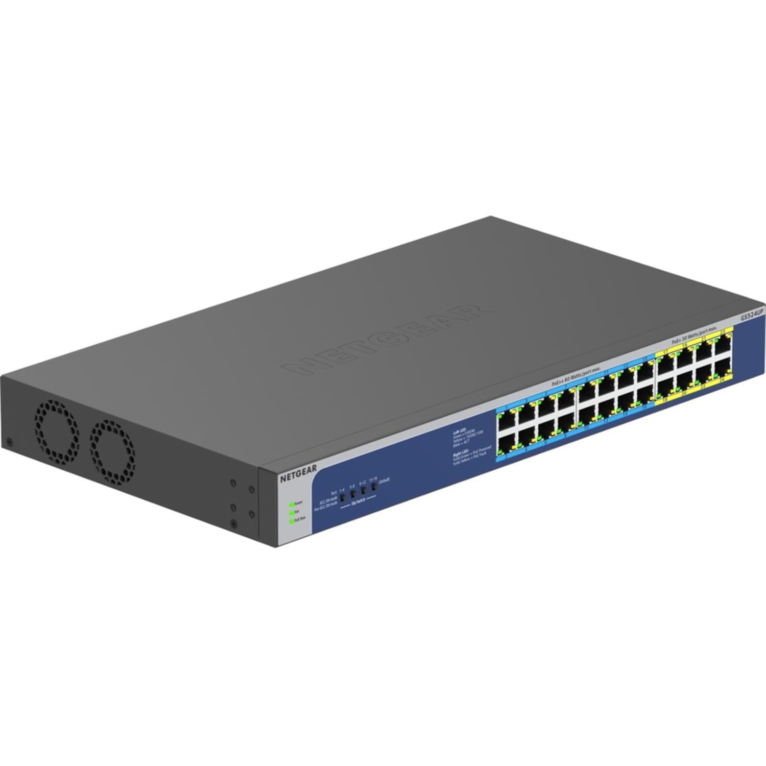 Netgear GS524UP Ethernet Switch - 24 Ports - 2 Layer Supported - 578.80 W Power Consumption - 480 W PoE Budget - GS524UP100NAS - Image 3