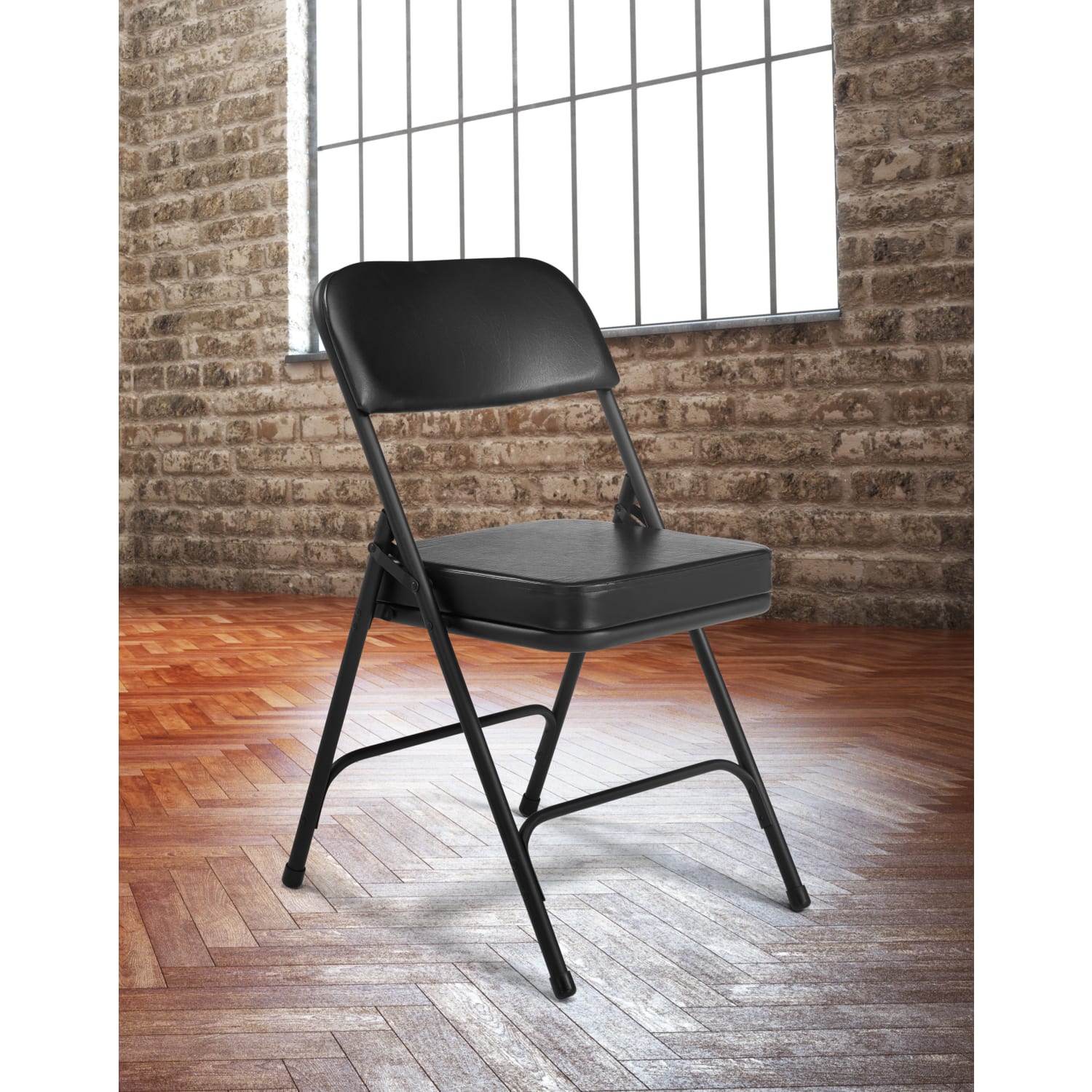 National Public Seating Vinyl Upholstered Folding Chairs Black Set Of 2 Chairs PopularChairscom
