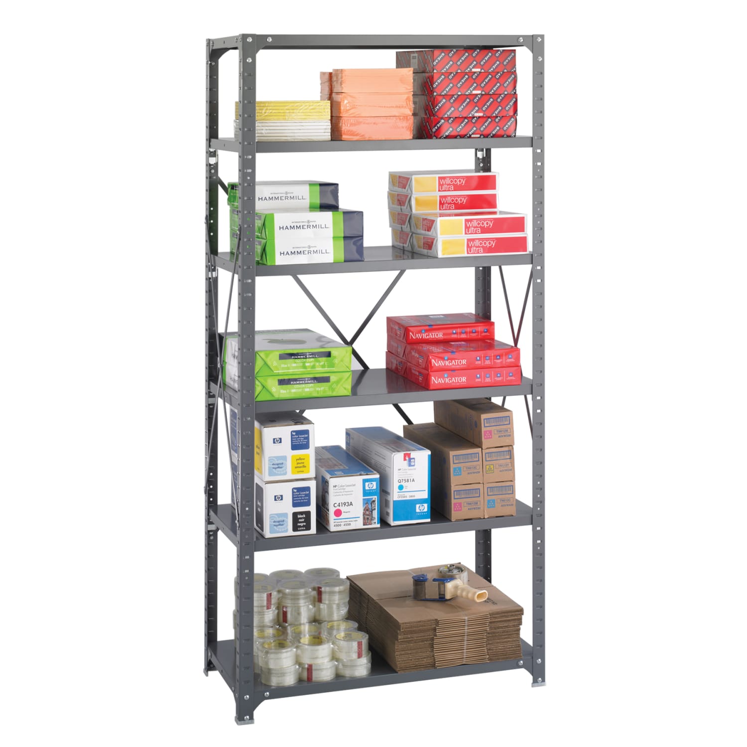 Safco Commercial Steel Shelf Pack, 75inH x 36inW x 18inD, 6 Shelves, Gray - Image 3