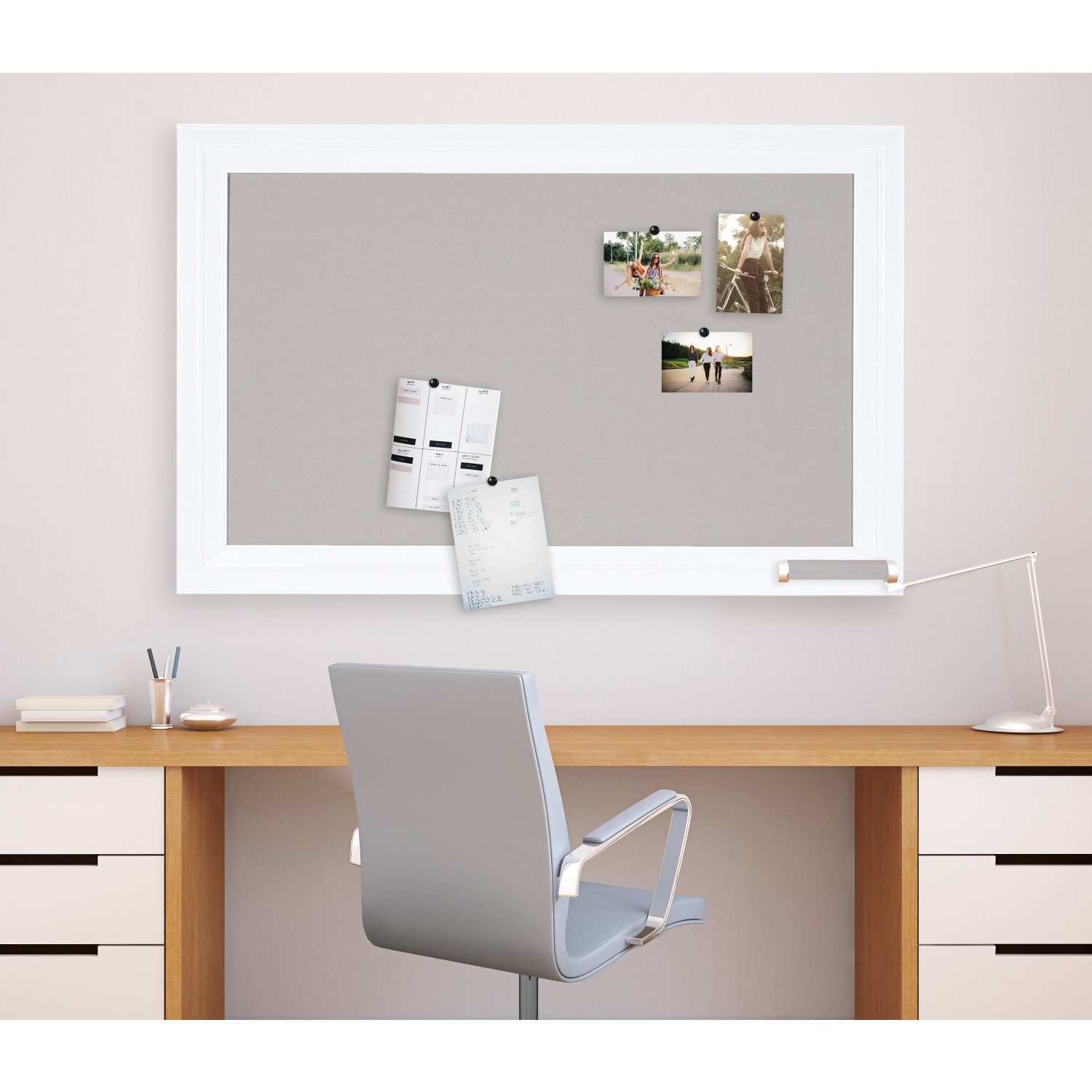 Kate and Laurel Whitley Non-Magnetic Framed Linen Fabric Pinboard, 29-1/2in x 45-1/2in, Gray, Gray Plastic Frame - Image 5